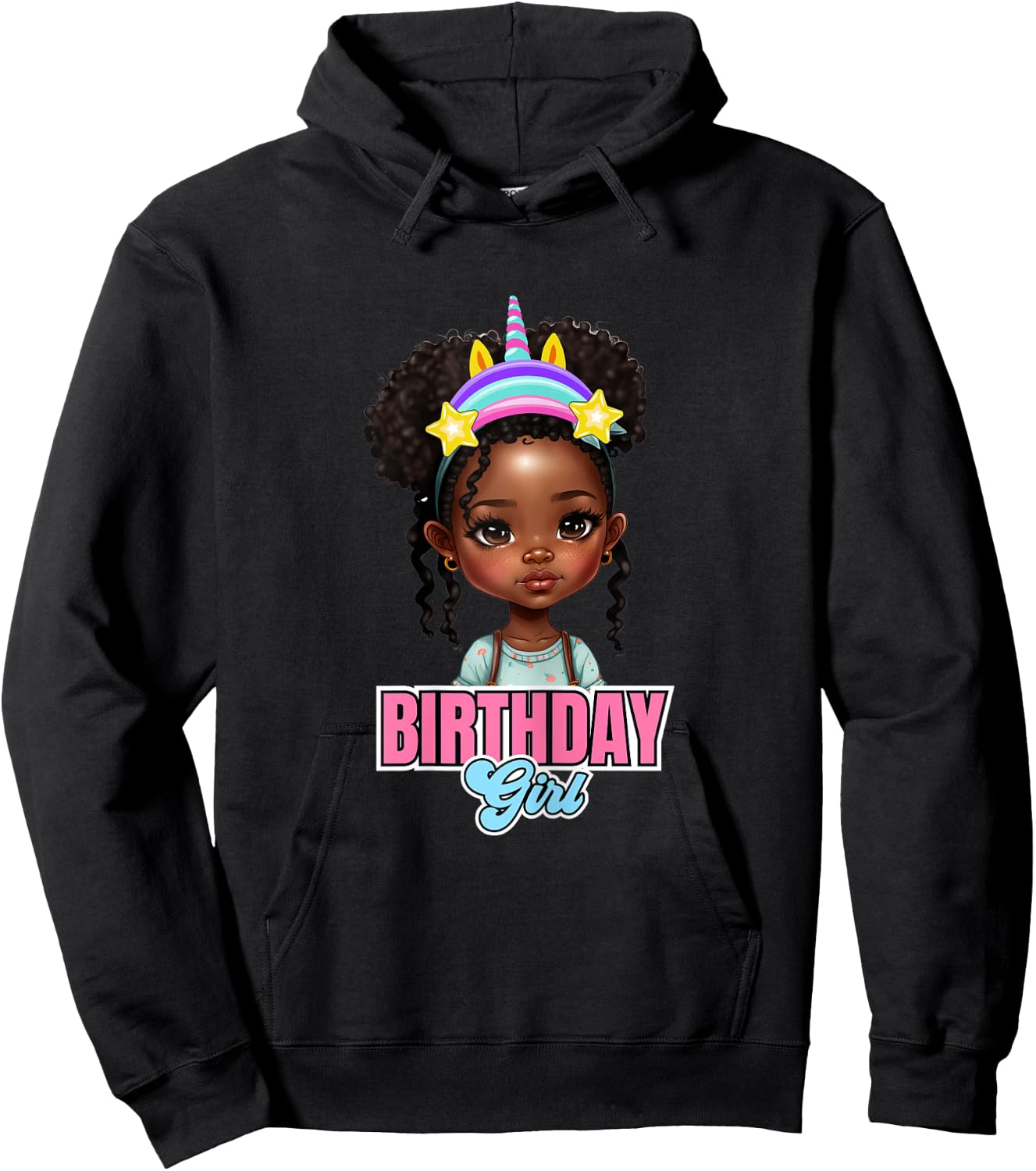 Kids Black Girl Birthday Melanin Kids Afro Puff Unicorn Girl Hoodie - Hoodie | Black