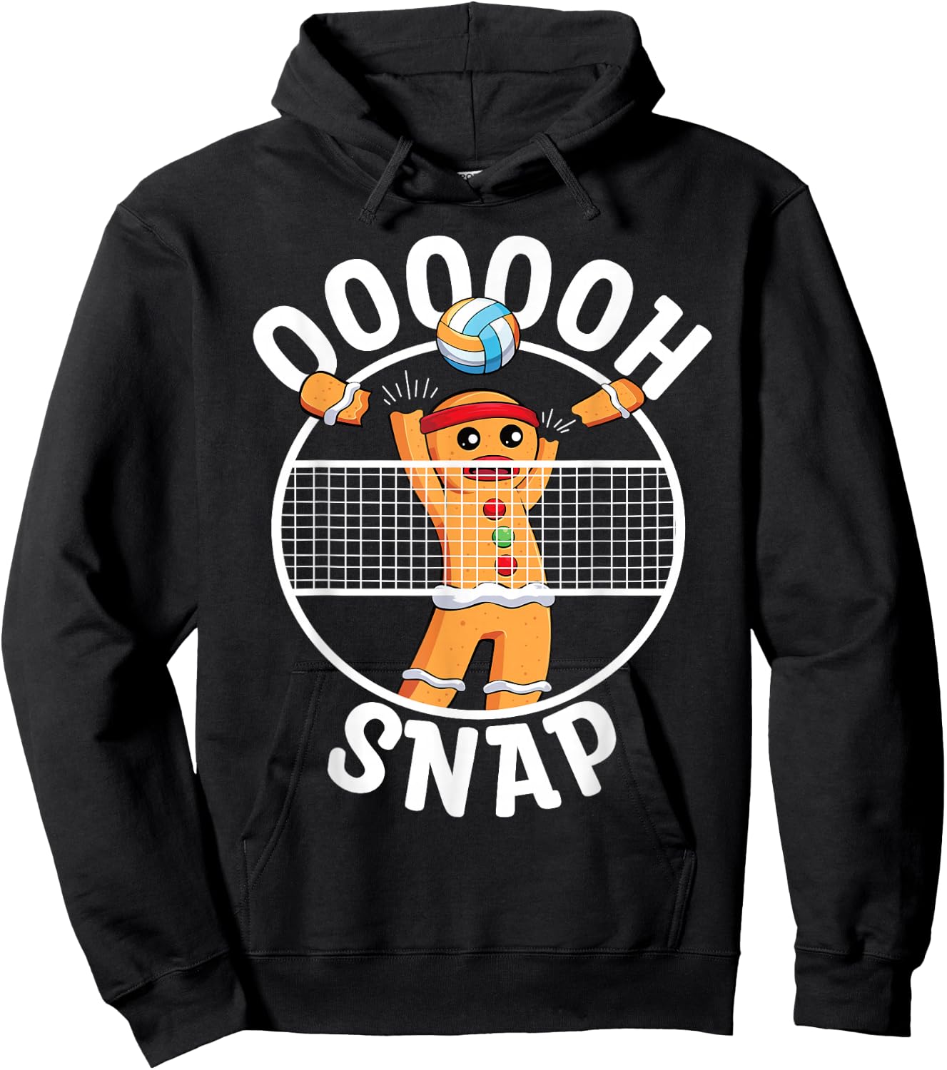 Oh Snap Gingerbread Man Blocker Christmas Volleyball Hoodie - Hoodie | Black