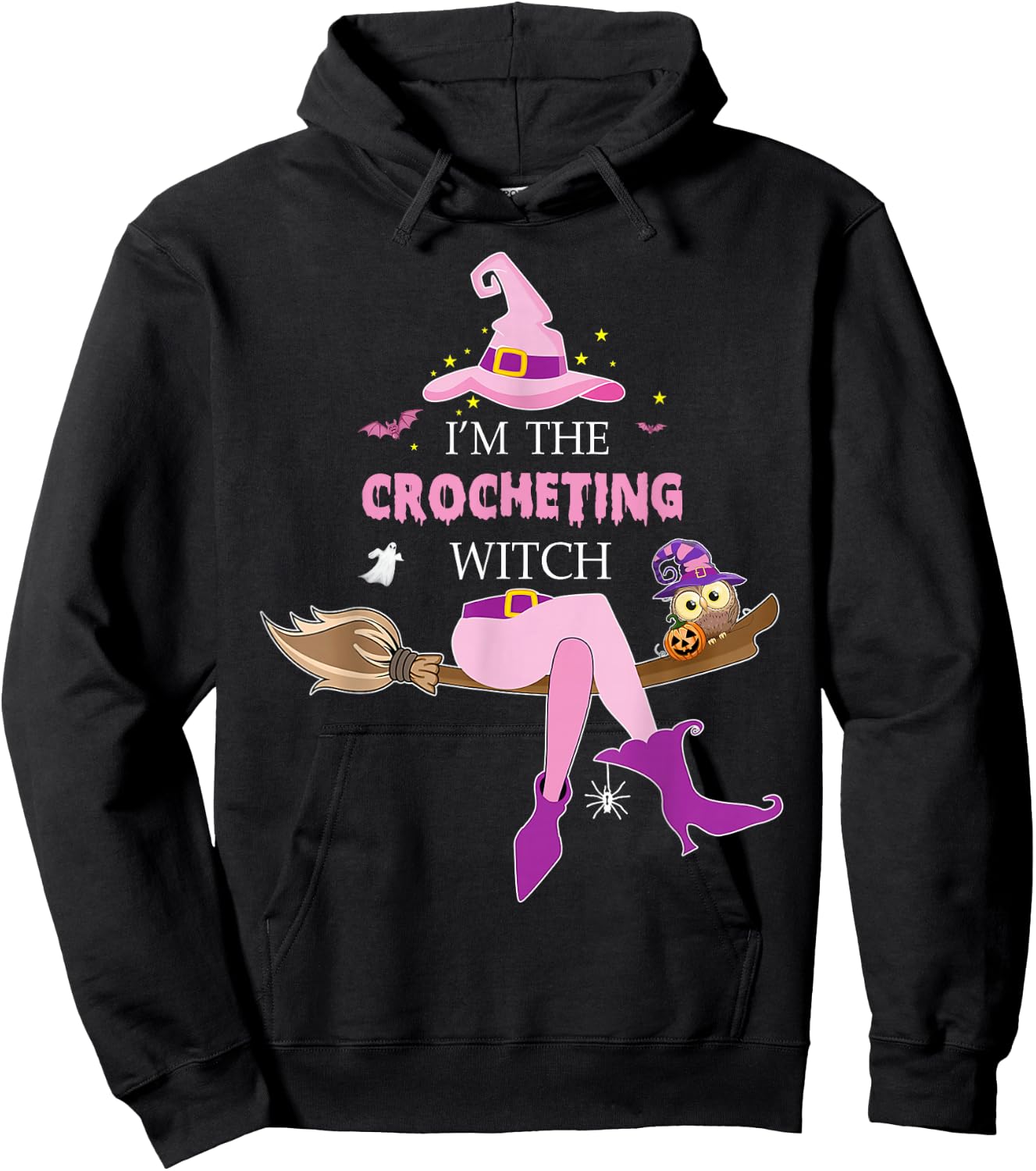 The Crocheting witch riding broom halloween costume Hoodie - Hoodie | Black