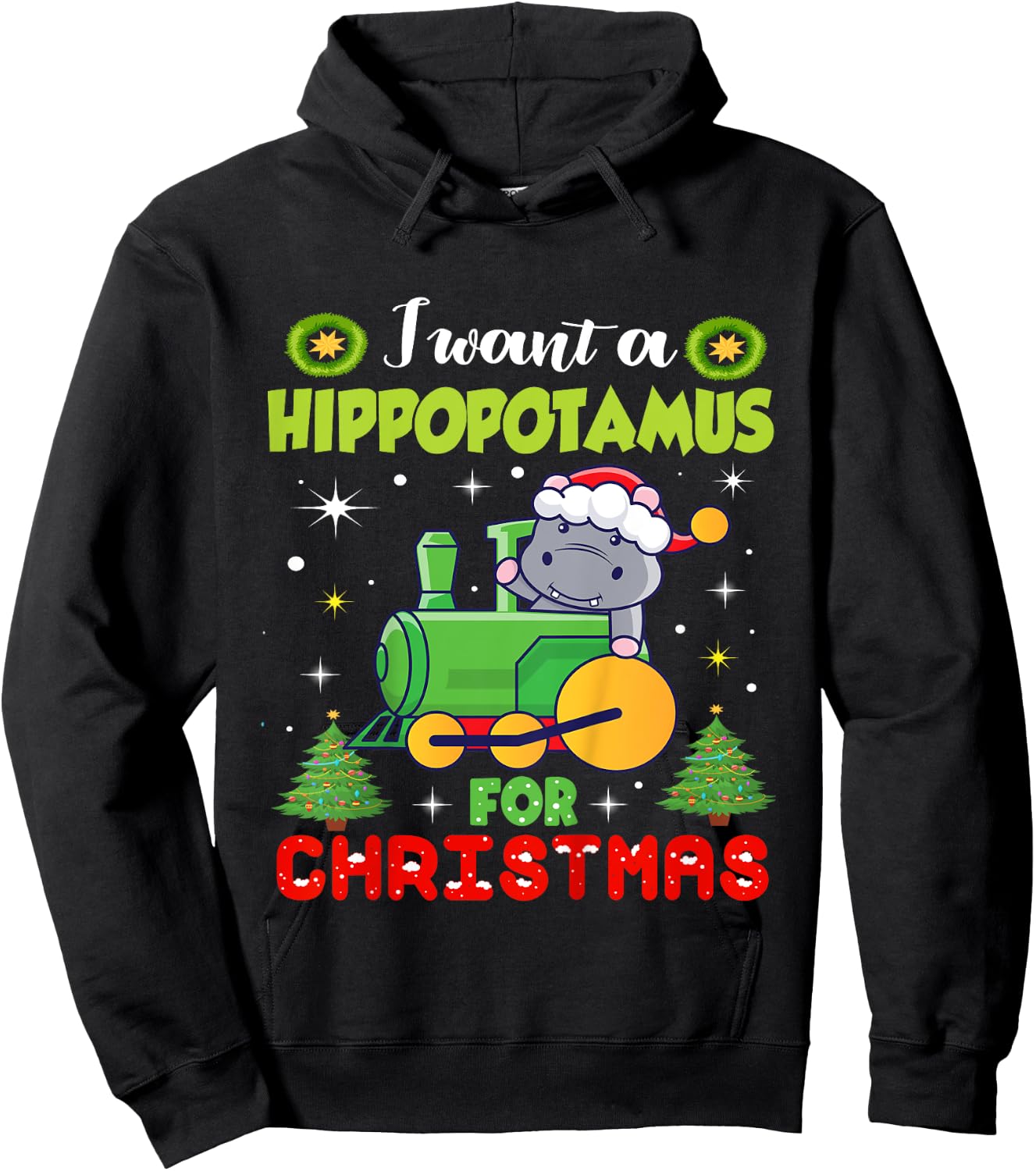 Kids I Want A Hippopotamus Christmas Xmas Hippo Toddlers Hoodie - Hoodie | Black
