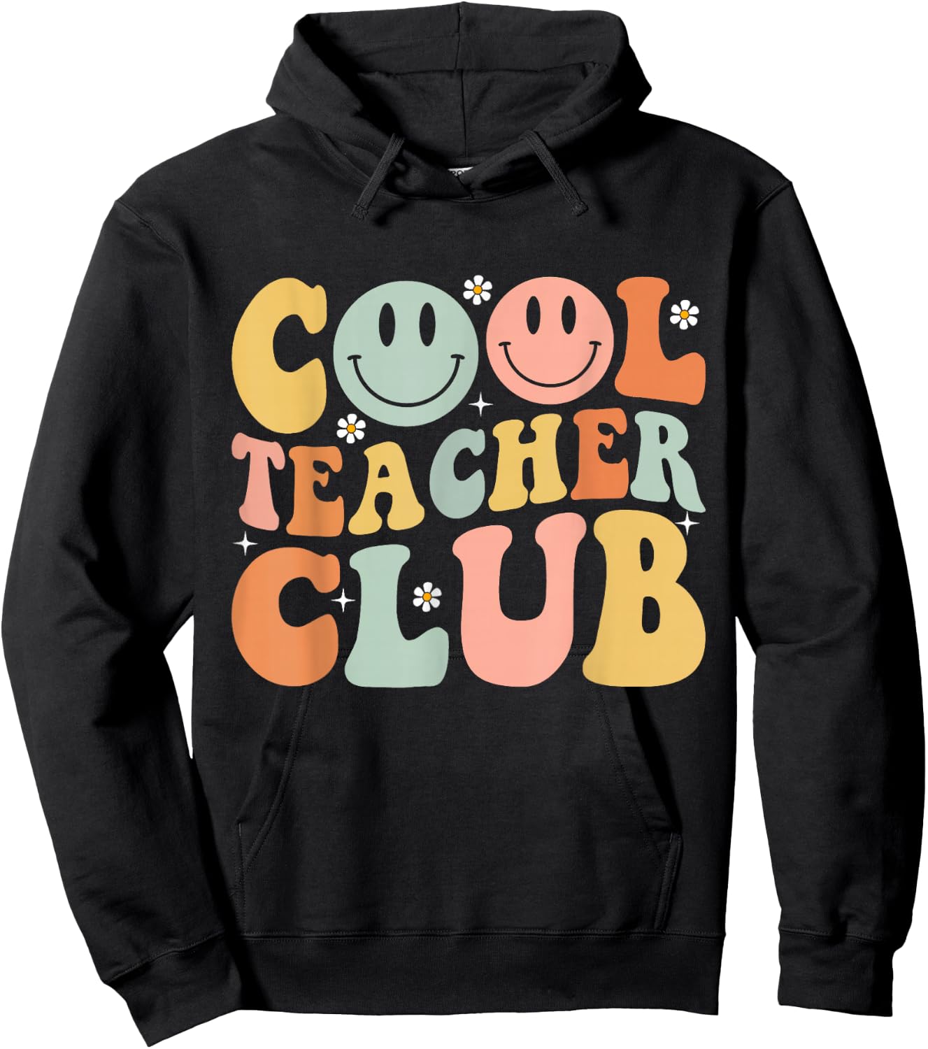 Groovy Retro Cool Teacher Club Shirt Funny Smile Happy Face Hoodie - Hoodie | Black
