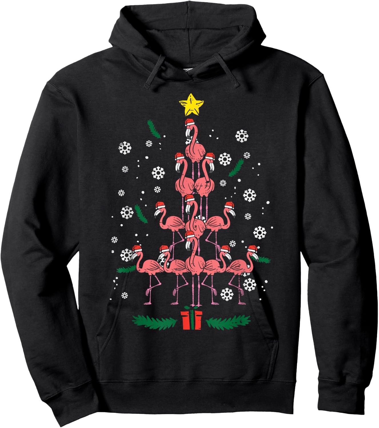 Flamingo Christmas Tree Bird Animal Xmas Women Hoodie - Hoodie | Black
