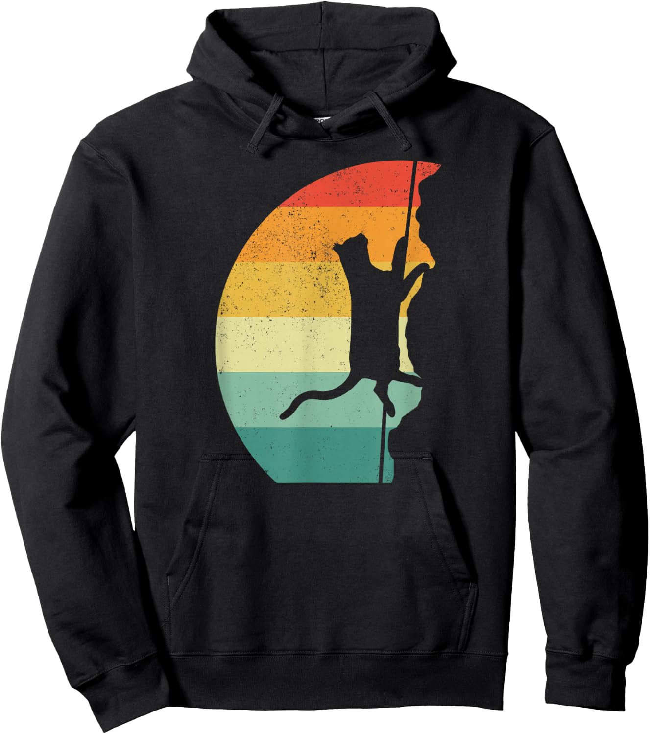 Rock Climbing Climber Cat Retro Vintage Hoodie - Hoodie | Black