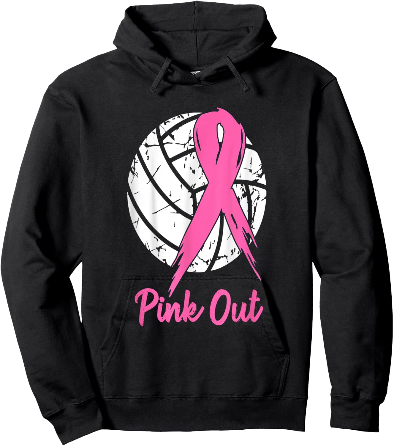 Breast Cancer Pink Out Ribbon Volleyball Awareness Costume Hoodie - Hoodie | Black