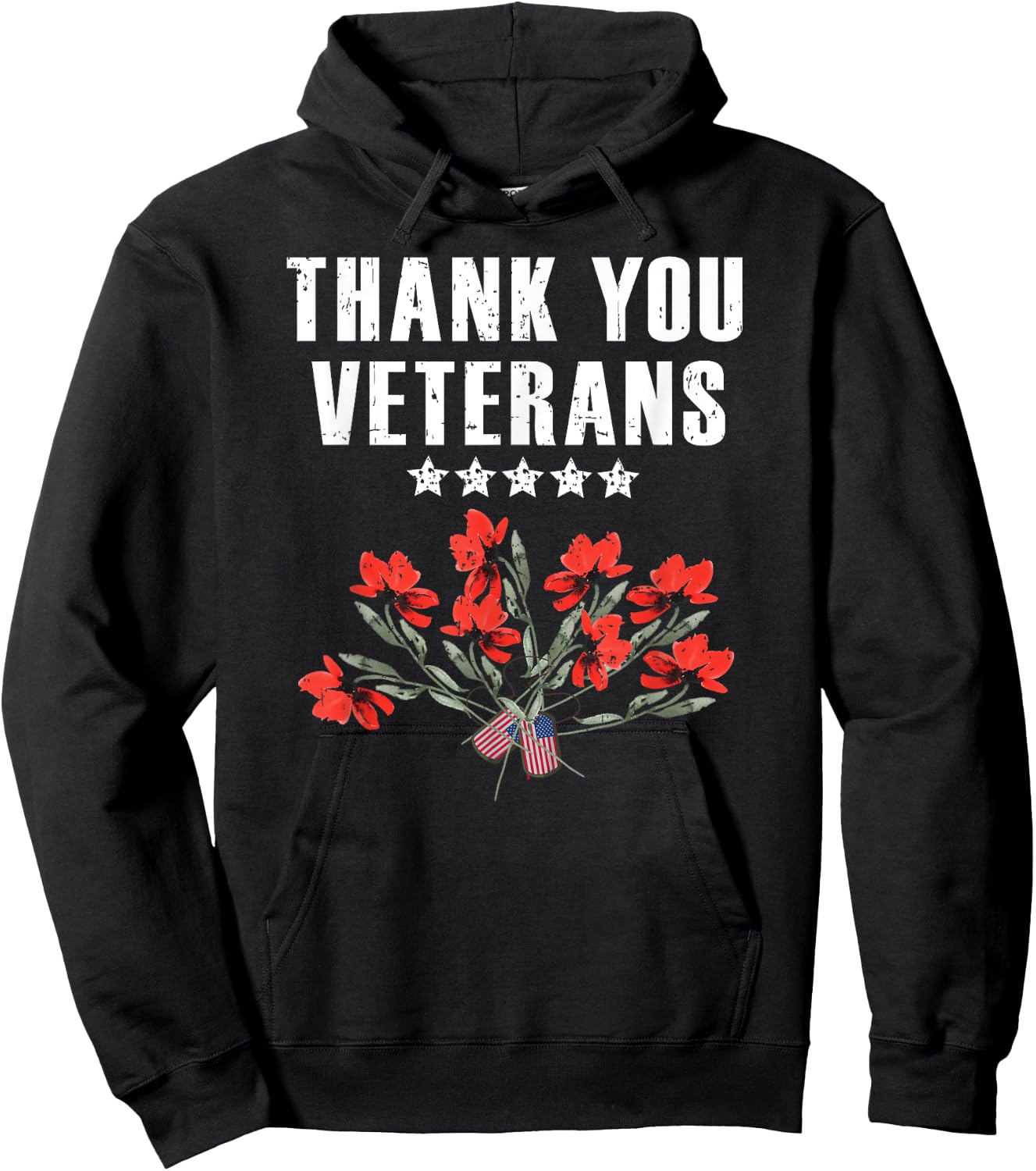 Military Family Thank You Veterans Poppy Flowers Patriotic Women Kids Men Hoodie - Hoodie | Black