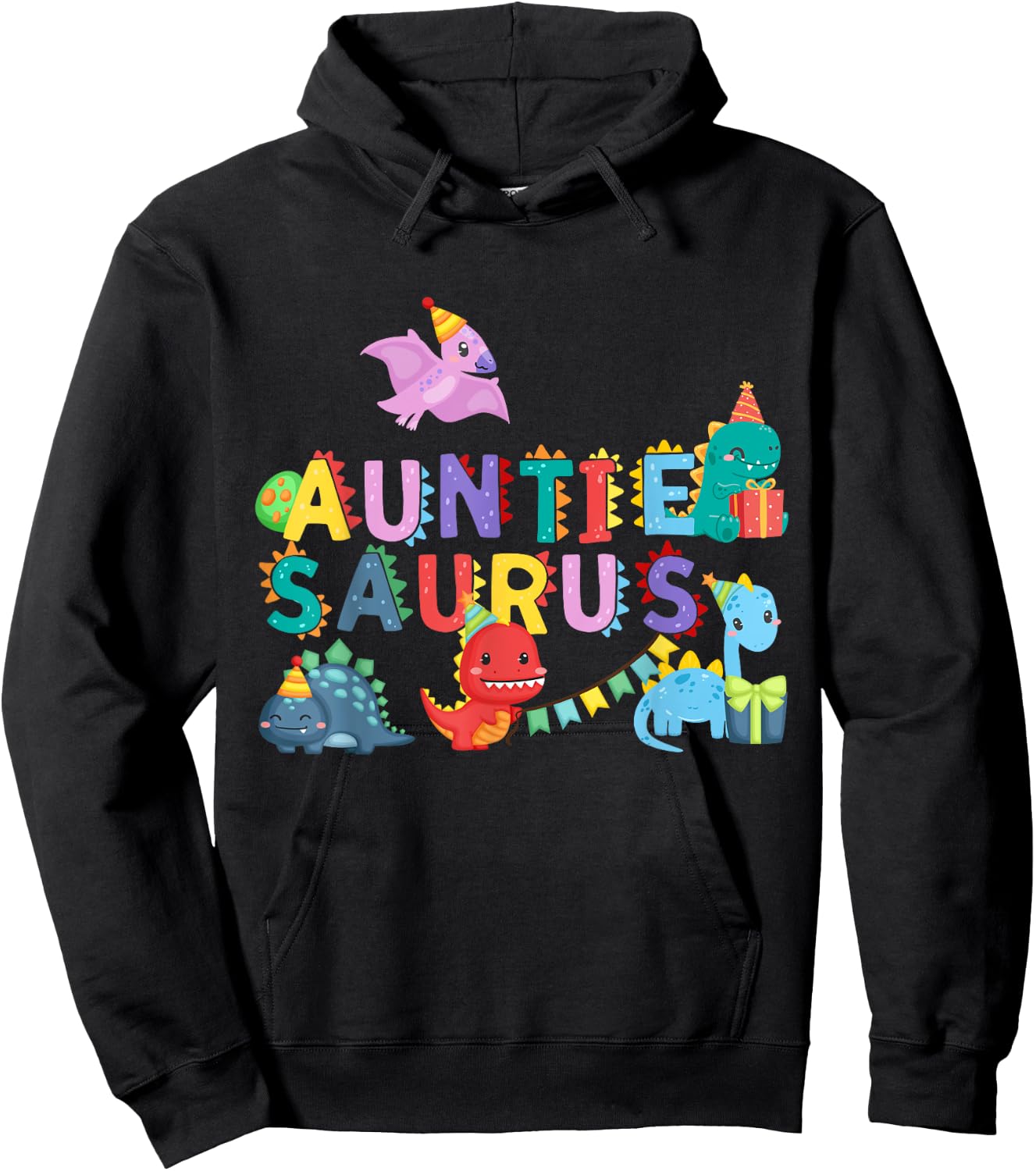 Auntie Saurus Rawr Dinosaur Family Matching Hoodie - Hoodie | Black