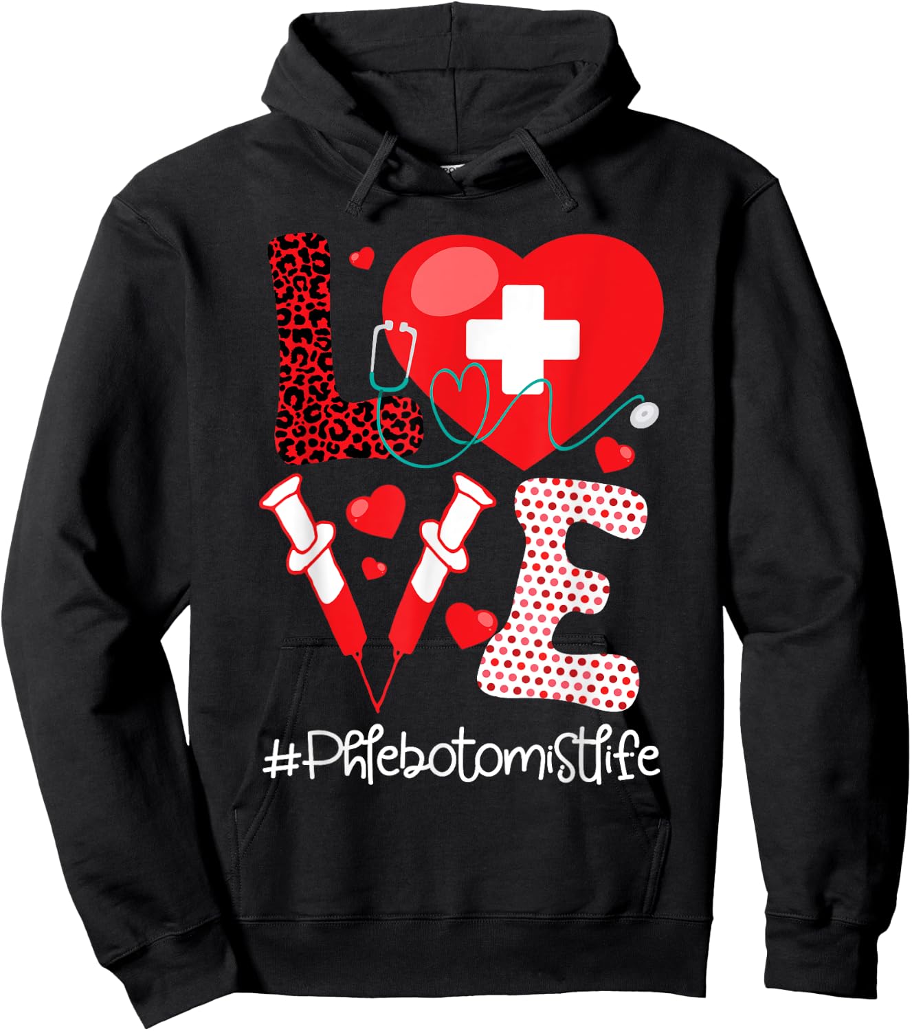 Phlebotomist Life - Stethoscope Heart Medical Phlebotomy Hoodie - Hoodie | Black