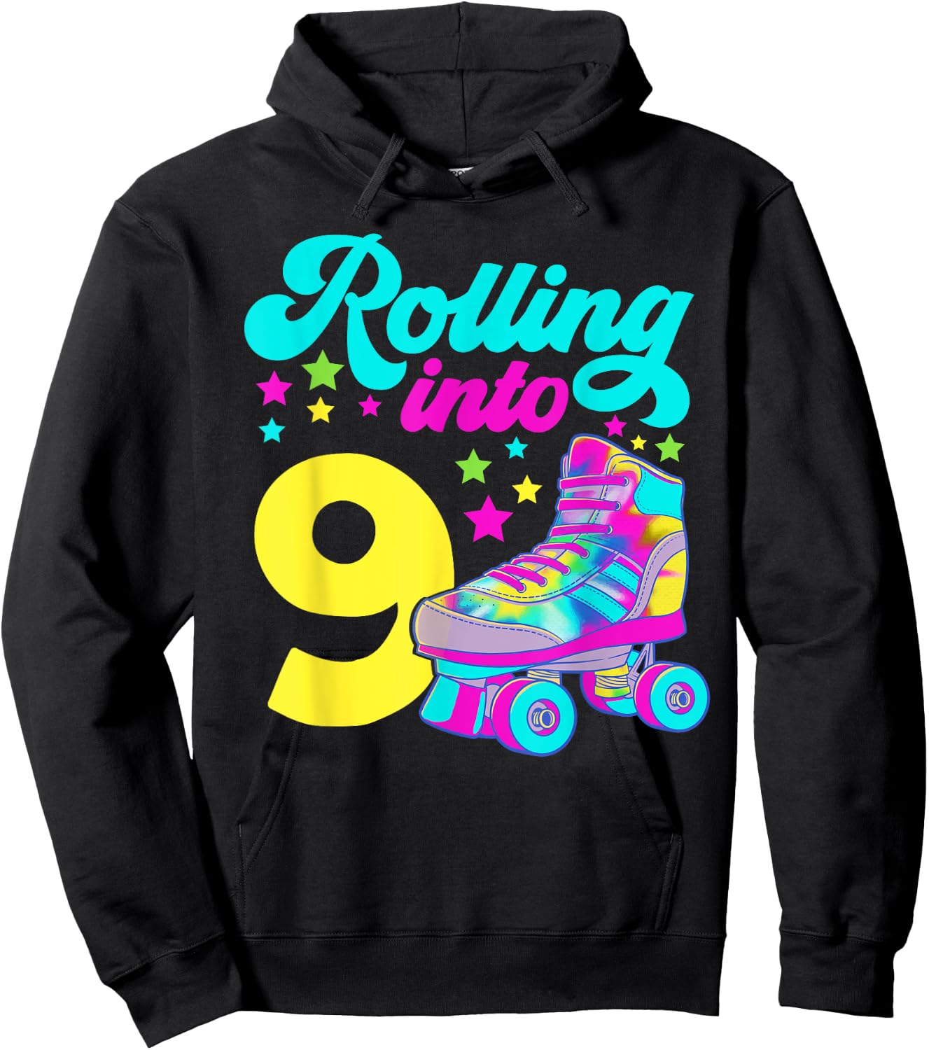Rolling into 9 Girls 9th Birthday Roller Skates Hoodie - Hoodie | Black
