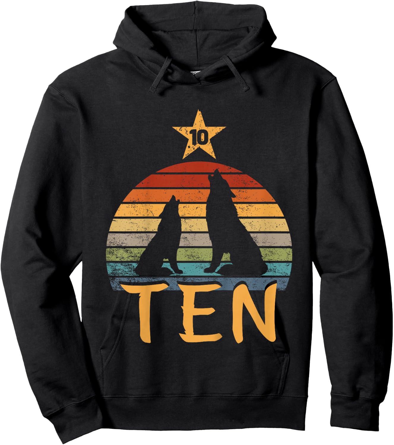 Wolf Birthday 10 Year Old Tenth Wolf 10th Birthday Boy Girl Hoodie - Hoodie | Black