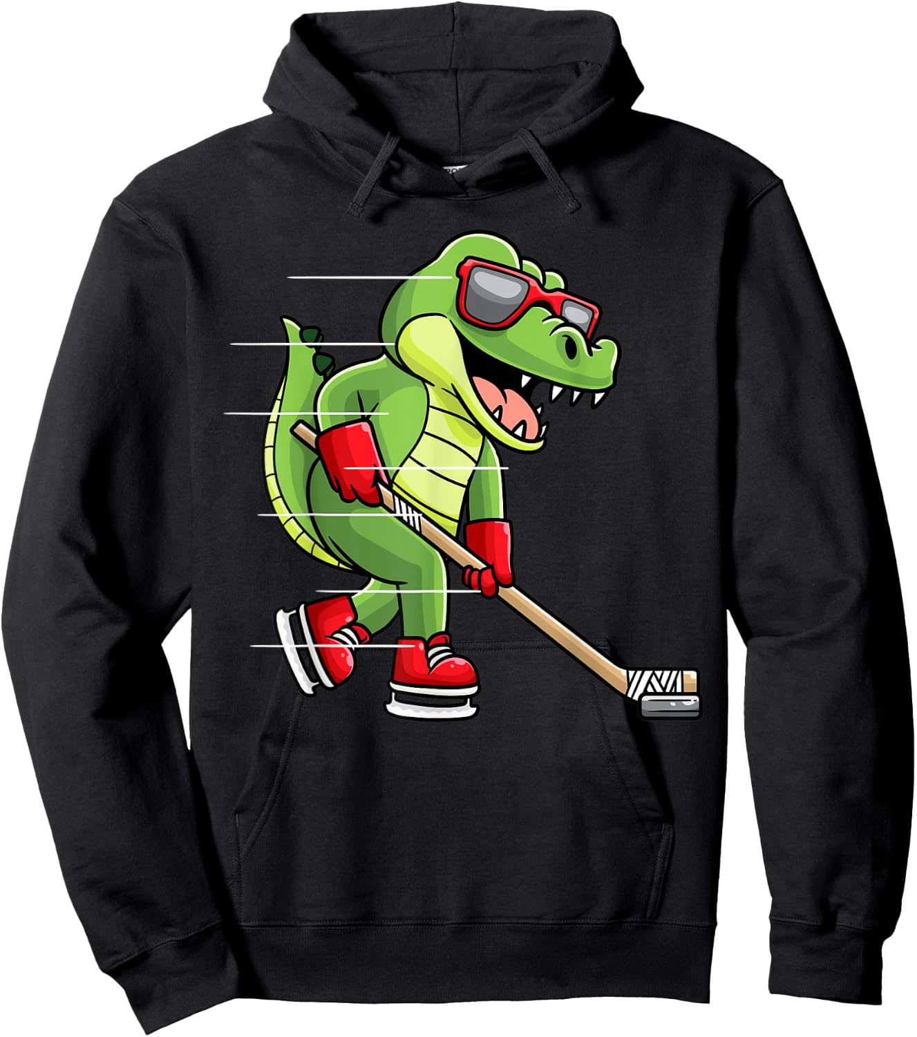Crocodile Playing Ice Hockey Game Player Alligator Hoodie - Hoodie | Black