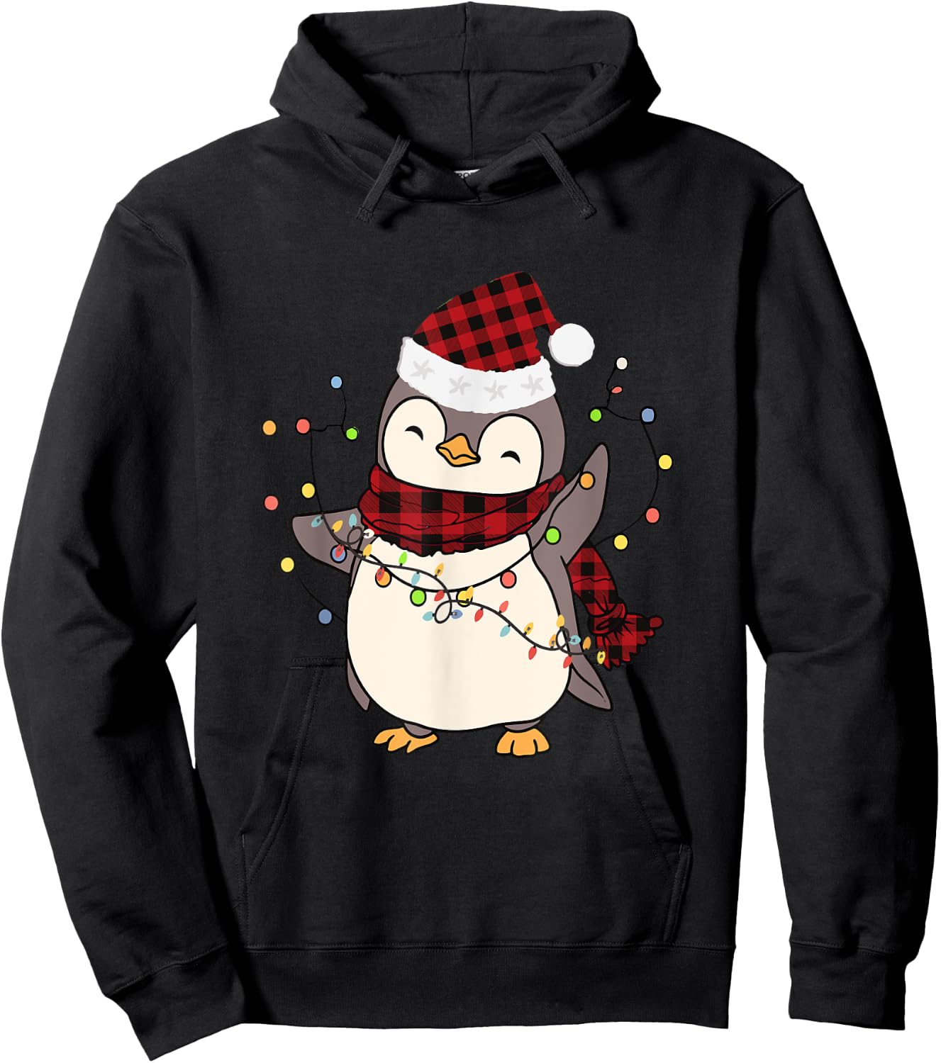 Penguin Santa Lights Christmas Pajamas Cute Penguins Xmas Hoodie - Hoodie | Black