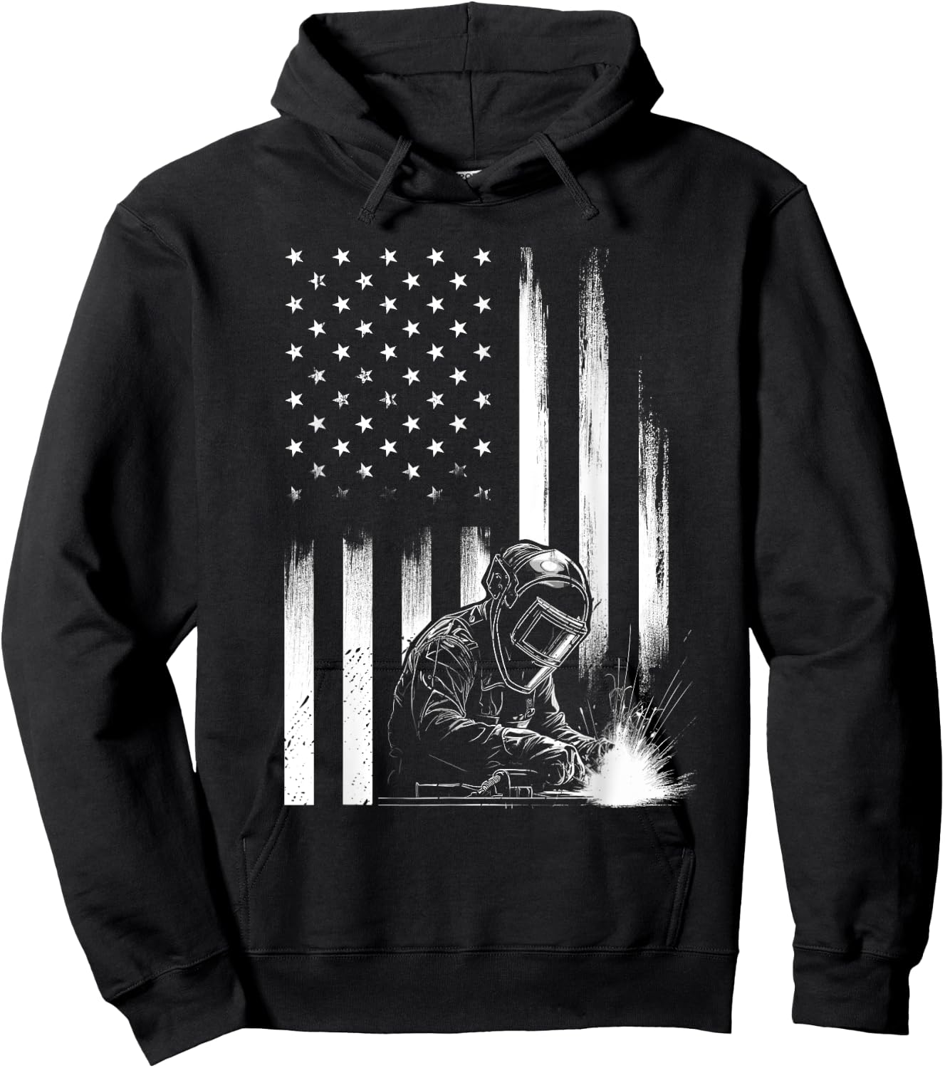 Welder American Flag Patriotic Welding Men Welder USA Flag Hoodie - Hoodie | Black