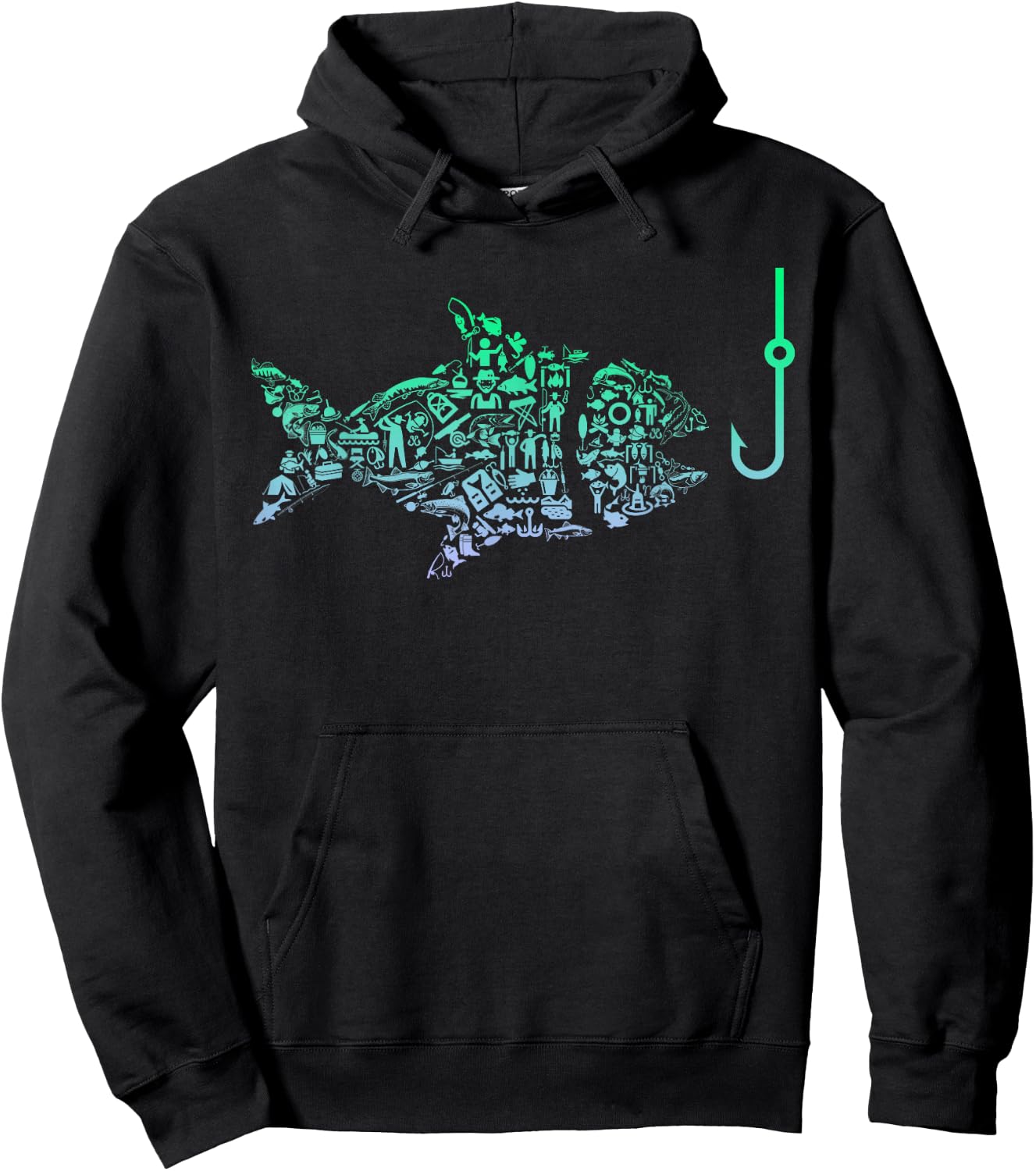 Cool Fish Hook Silhouette Graphic Angler Gear Youth Fishing Hoodie - Hoodie | Black