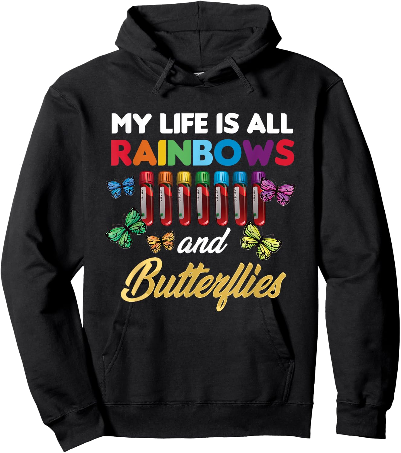 Reaction Glass Butterfly Rainbow Phlebotomist Laboratory Hoodie - Hoodie | Black