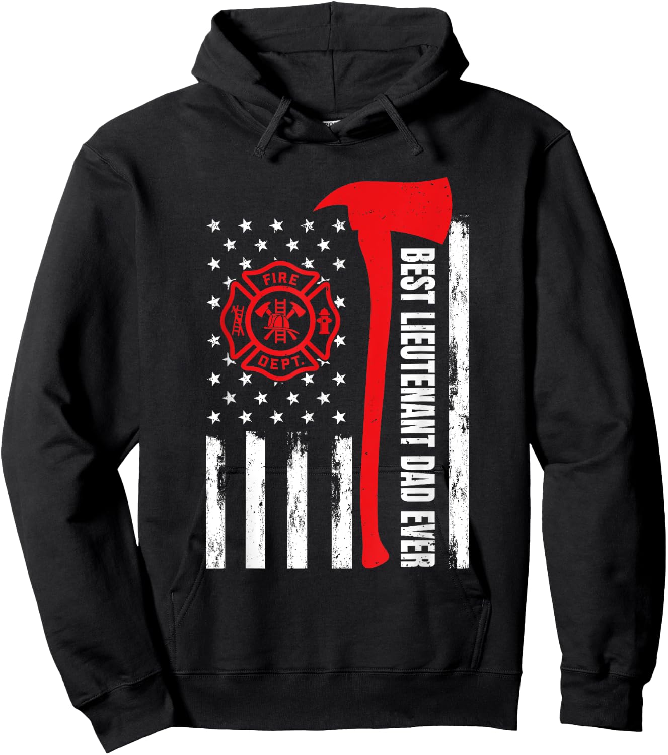 Red Line American Flag Dad Fireman Lieutenant Firefighter Hoodie - Hoodie | Black