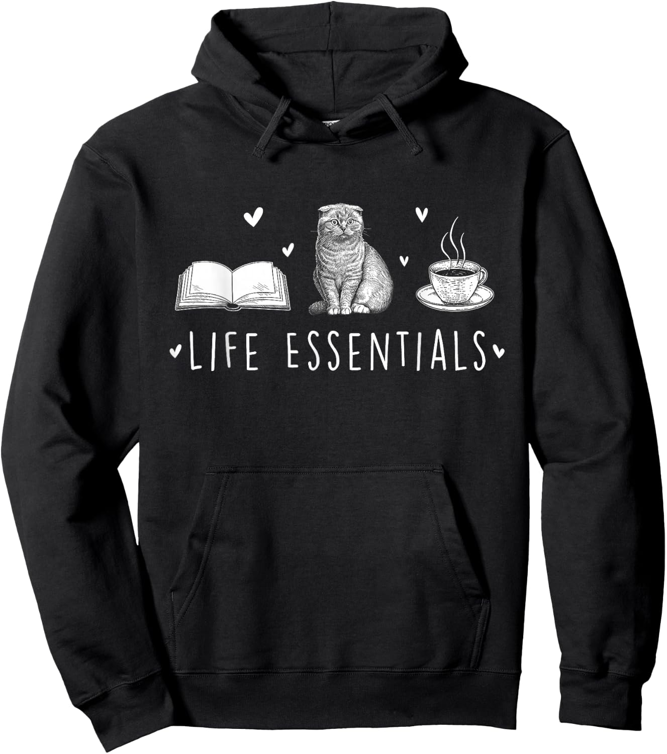 Life Essentials - Cats Books Coffee Animal Lover Pet Owner Hoodie - Hoodie | Black