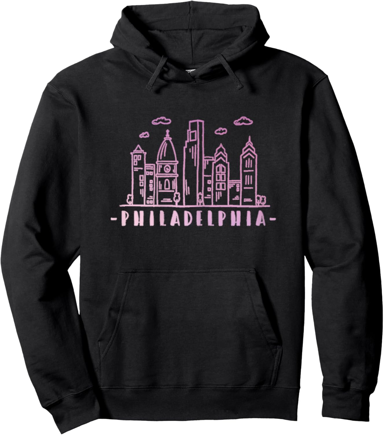 Philadelphia Pennsylvania Pink Vintage Skyline Hoodie - Hoodie | Black
