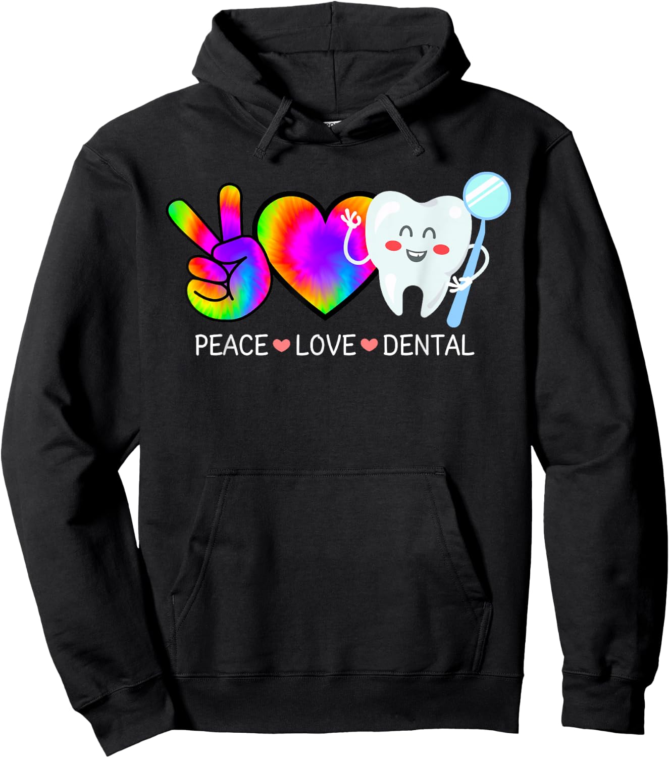 Peace Love Dental Tie Dye Heart Rainbow Teeth Cute Dentist Hoodie - Hoodie | Black