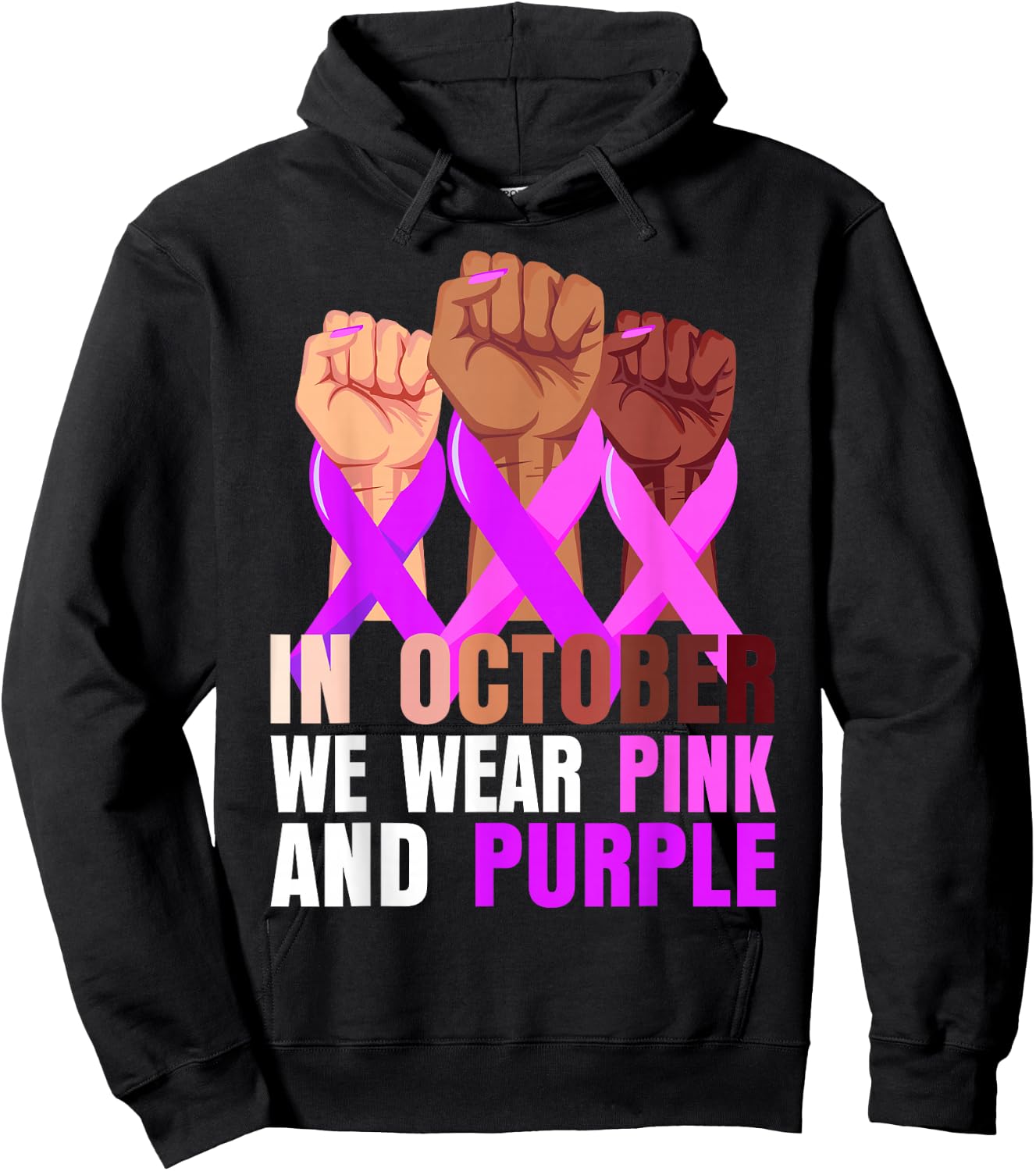 Breast Cancer Pink Domestic Violence Purple Awareness Month Hoodie - Hoodie | Black