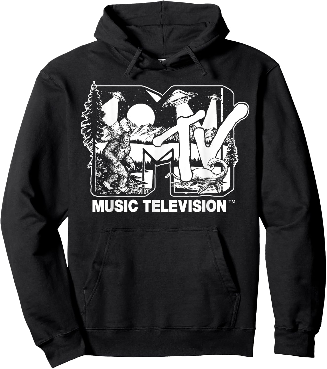 Mademark x MTV - Cryptid-Filled MTV Logo Feat. Bigfoot, UFO, & Nessie Sketch Hoodie - Hoodie | Black