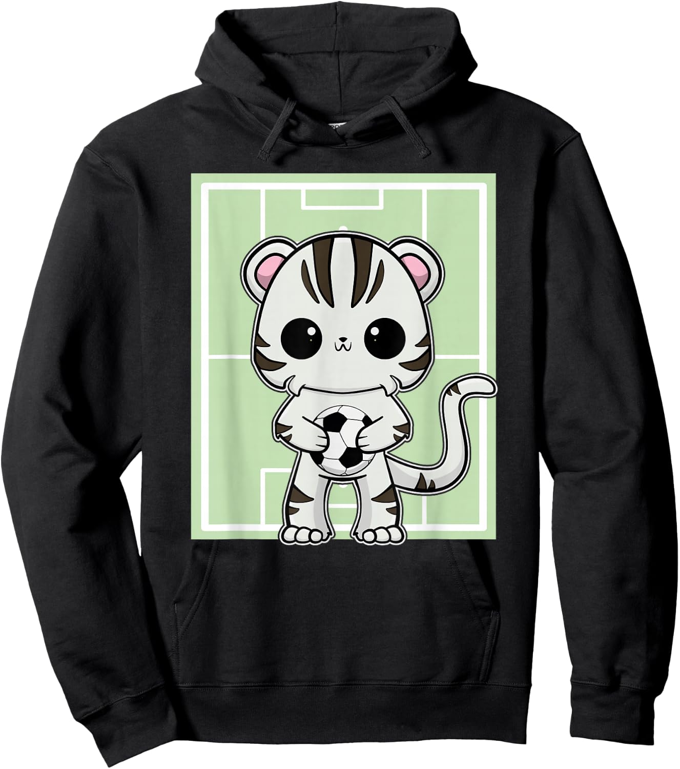 White Tiger Anime Cat Soccer Player Hoodie - Hoodie | Black