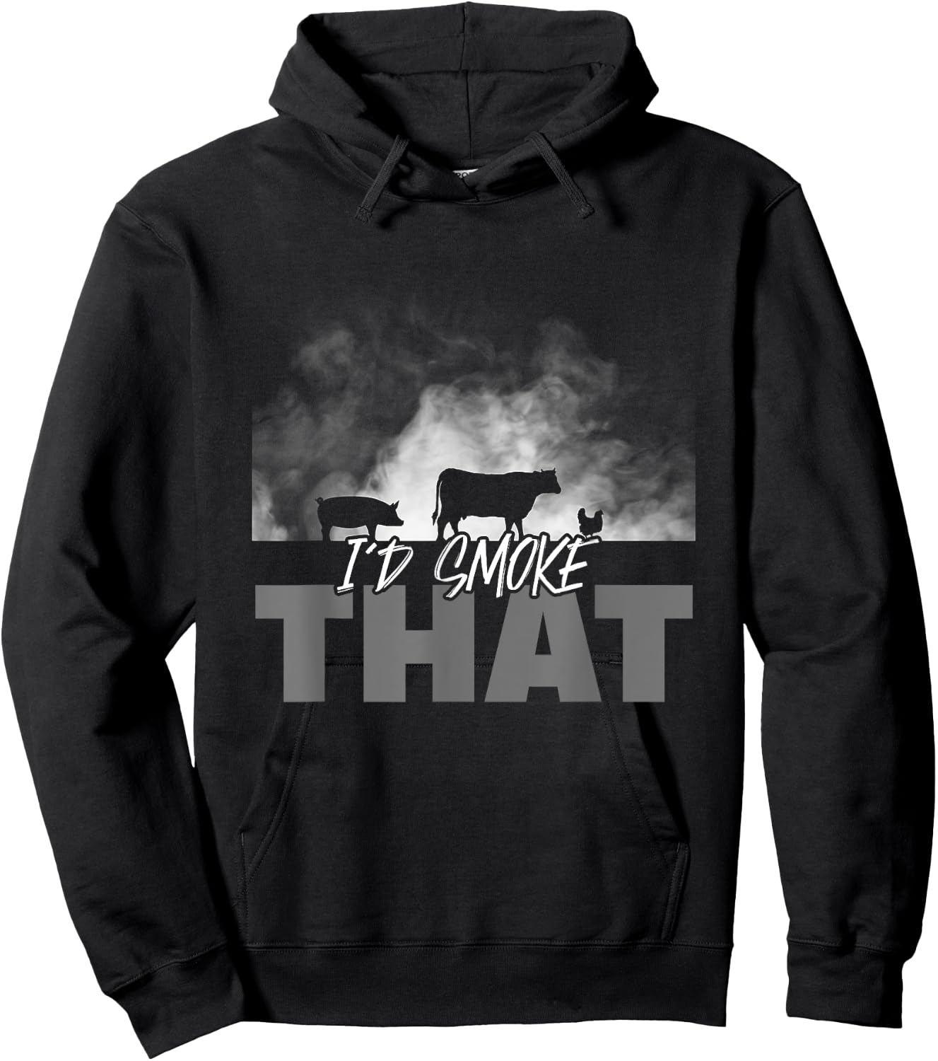 Dad Grilling BBQ Apparel - I'd Smoke That Cow Pig Chicken Hoodie - Hoodie | Black