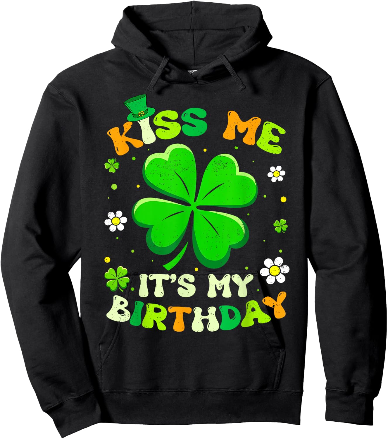 Groovy Kiss Me It's My Birthday St Patricks Day Shamrock Hoodie - Hoodie | Black