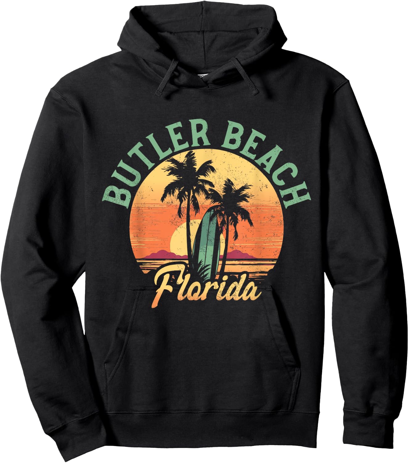 Butler Beach Florida Retro Surfer Vintage Beach Hoodie - Hoodie | Black