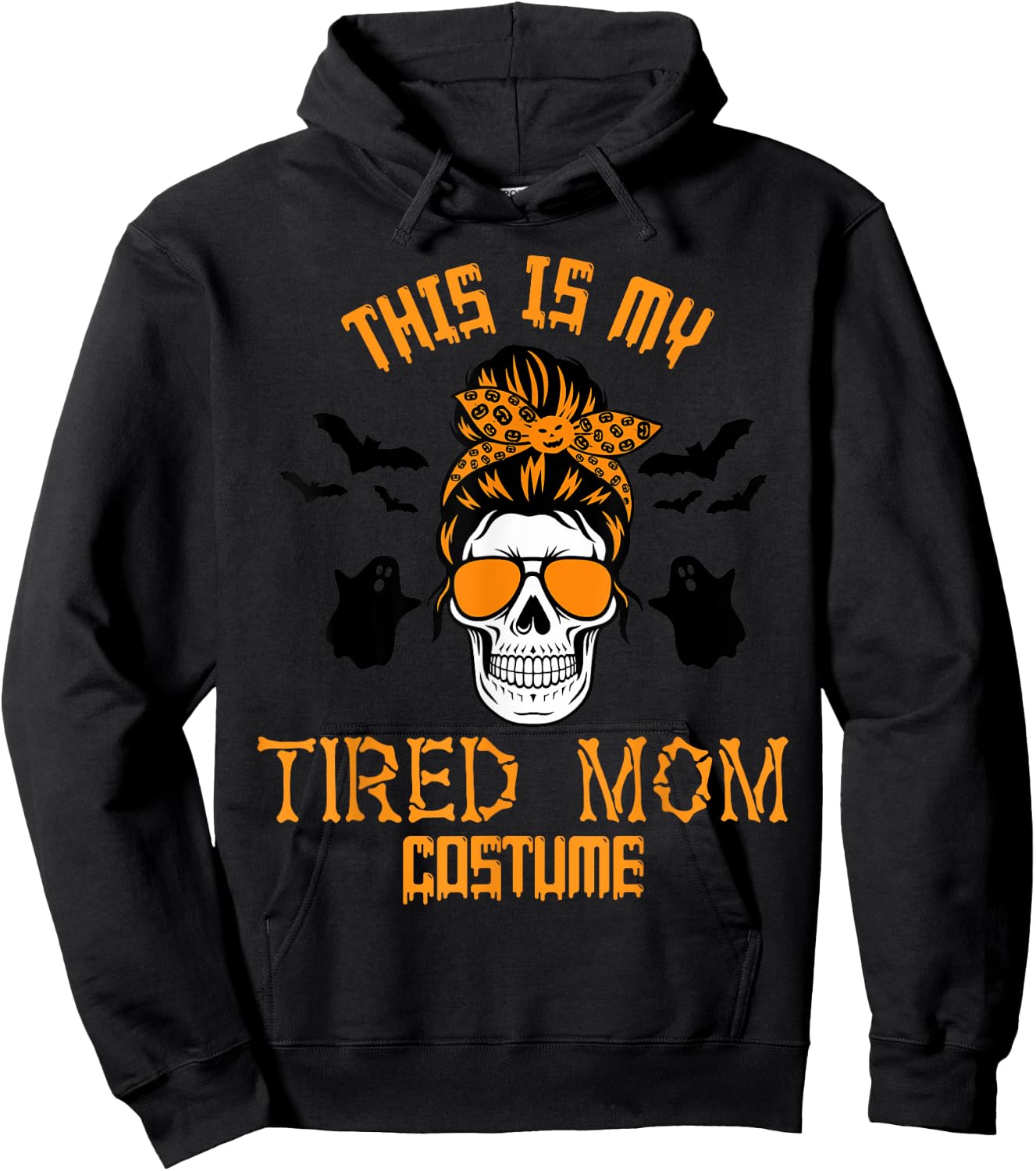 This Is My Tired Mom Halloween Costume Messy Hair Skeleton Hoodie - Hoodie | Black