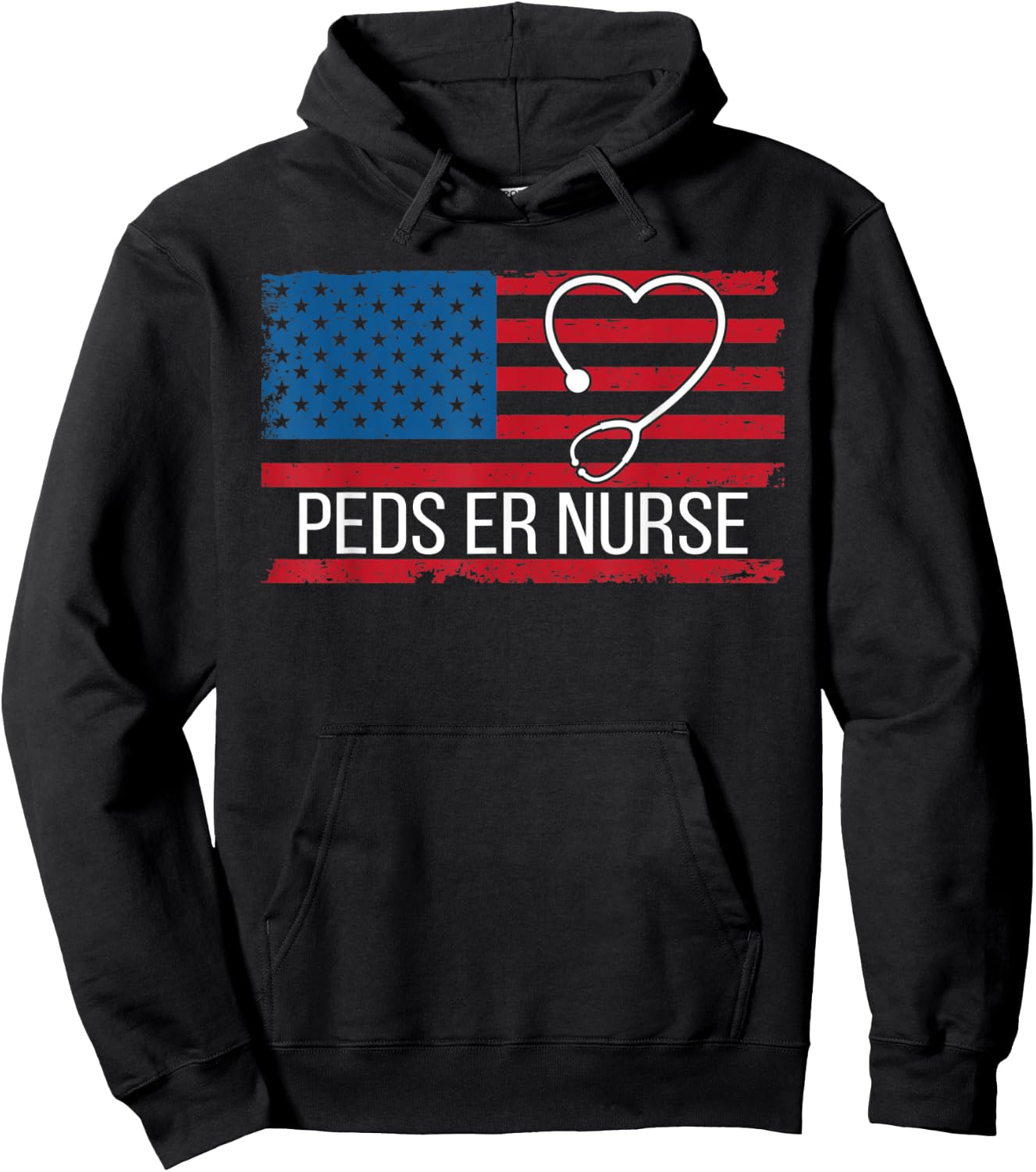 PEDS Emergency Department ER Nurse USA Flag Patriotic Hoodie - Hoodie | Black