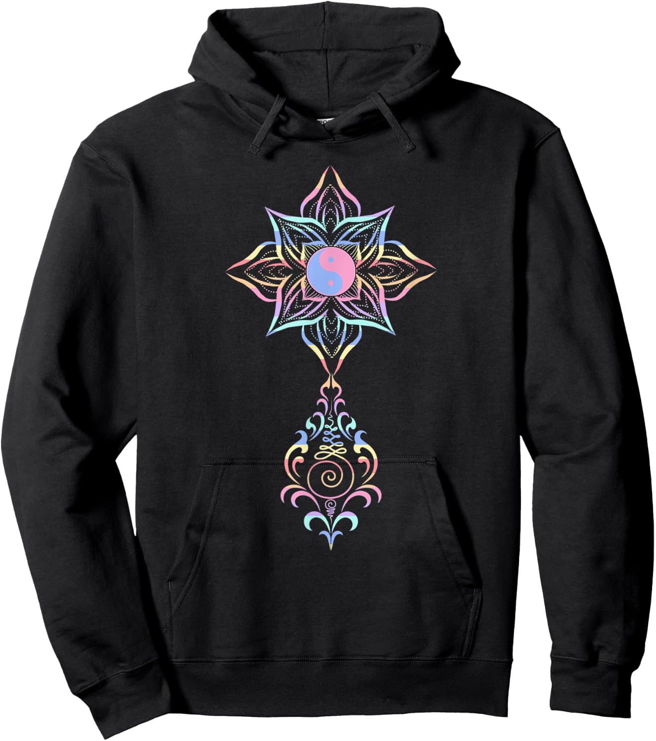 Unalome Lotus Flower Yin Yang Buddhism Hindu Symbol Women Hoodie - Hoodie | Black