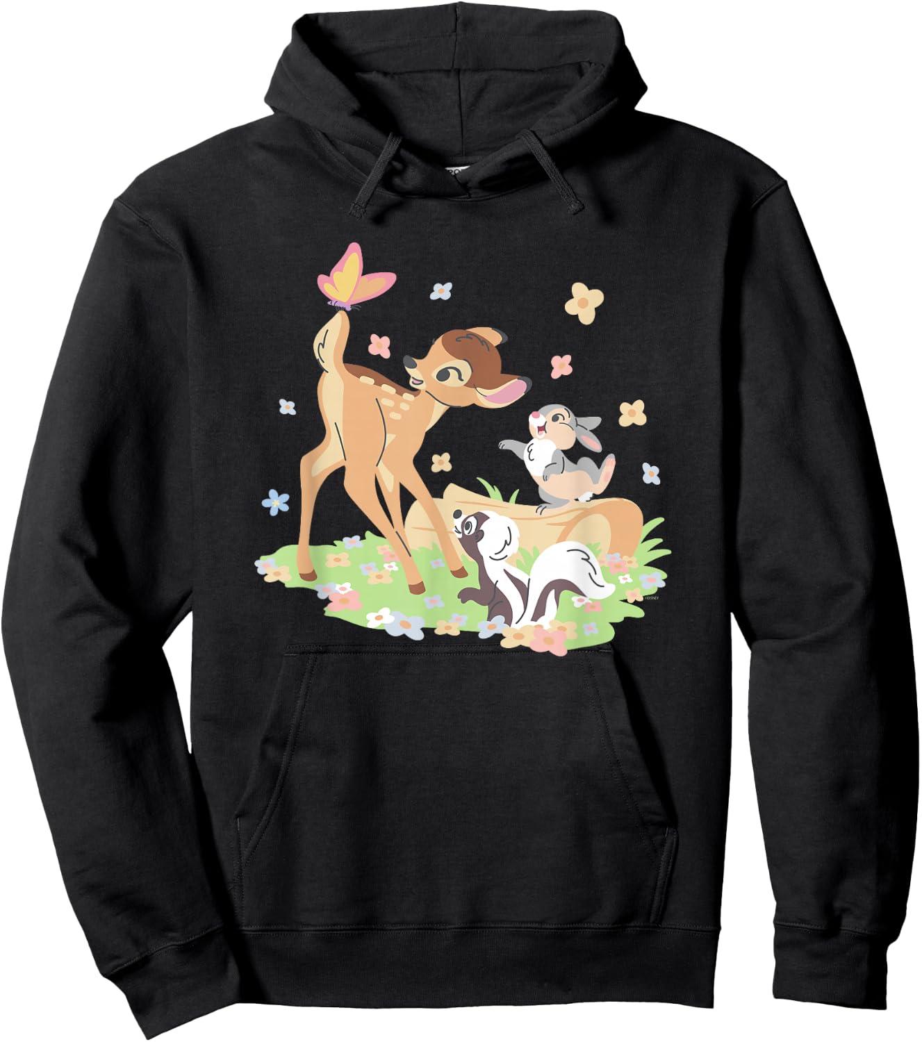 Disney Bambi Thumper & Flower Pastel Spring Easter Butterfly Hoodie - Hoodie | Black