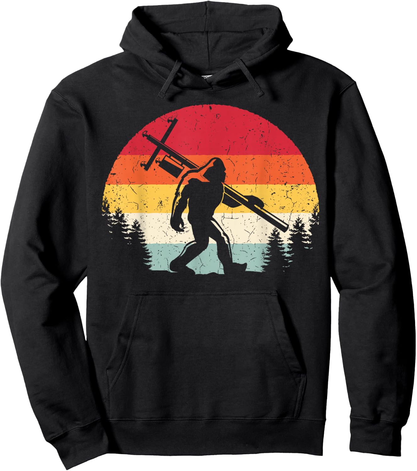 Bigfoot Lineman Power Electrician Funny Sasquatch Lineworker Hoodie - Hoodie | Black