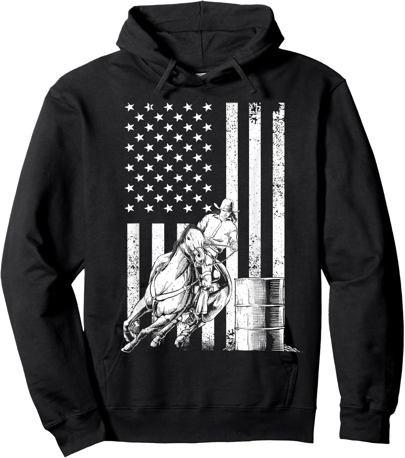 Funny Barrel Racing Design Women US Flag Rodeo Lover Hoodie - Hoodie | Black