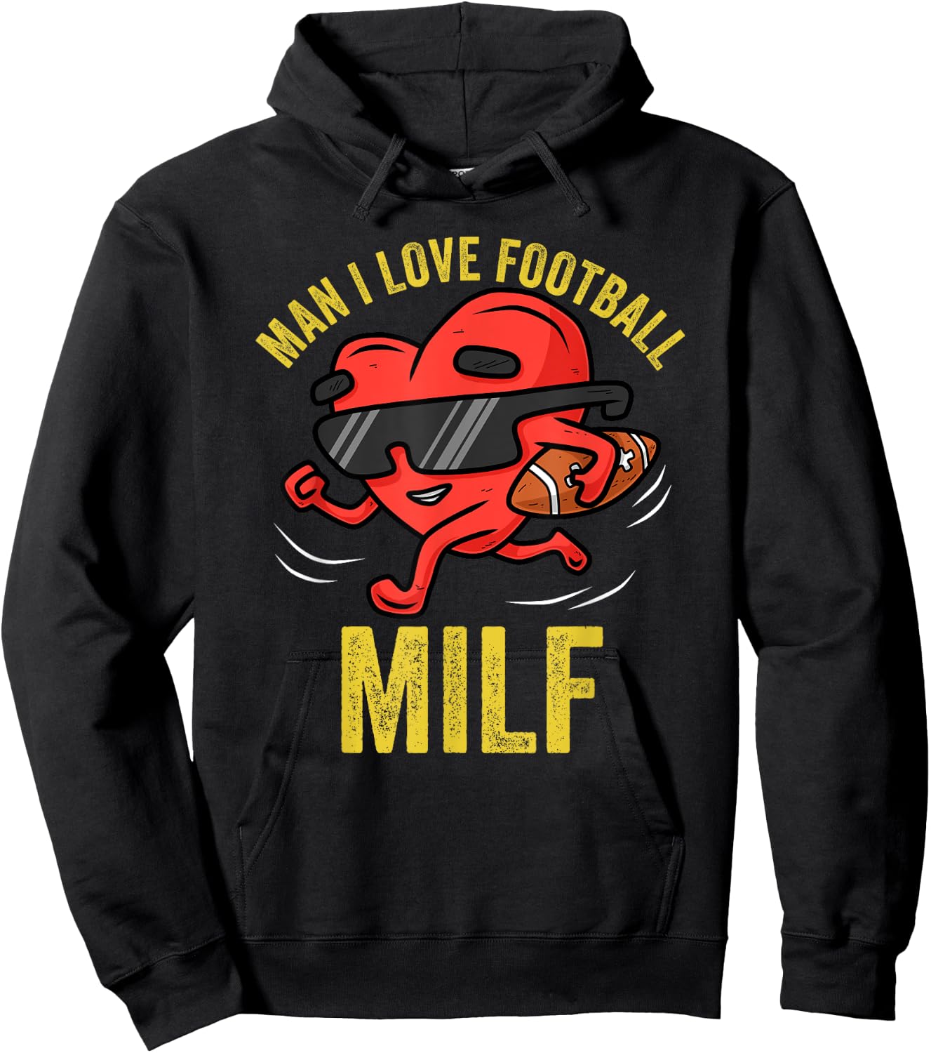 MILF Man I Love Football Funny Heart Running Cool Valentines Hoodie - Hoodie | Black
