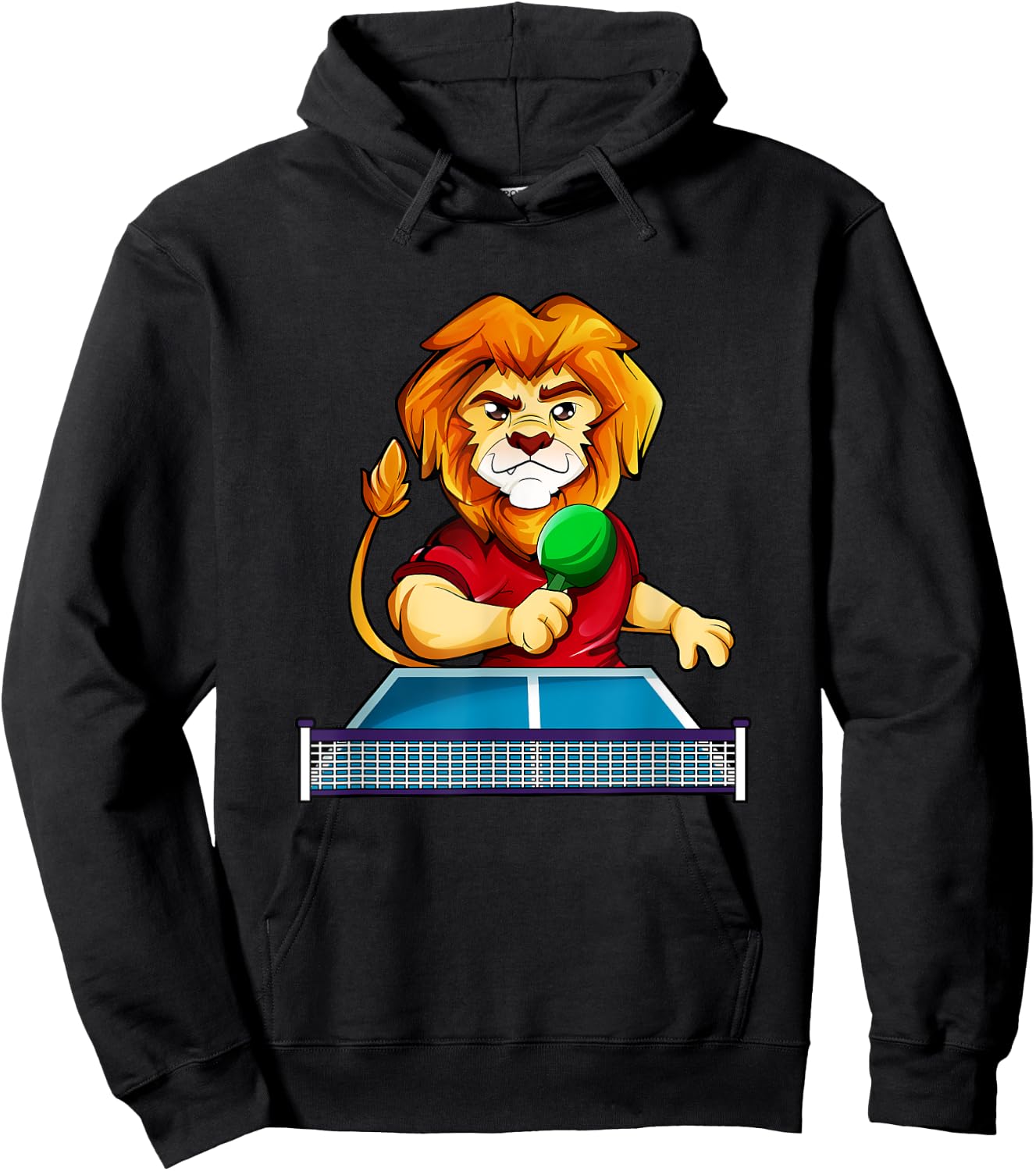 Cartoon lion playing table tennis Hoodie - Hoodie | Black