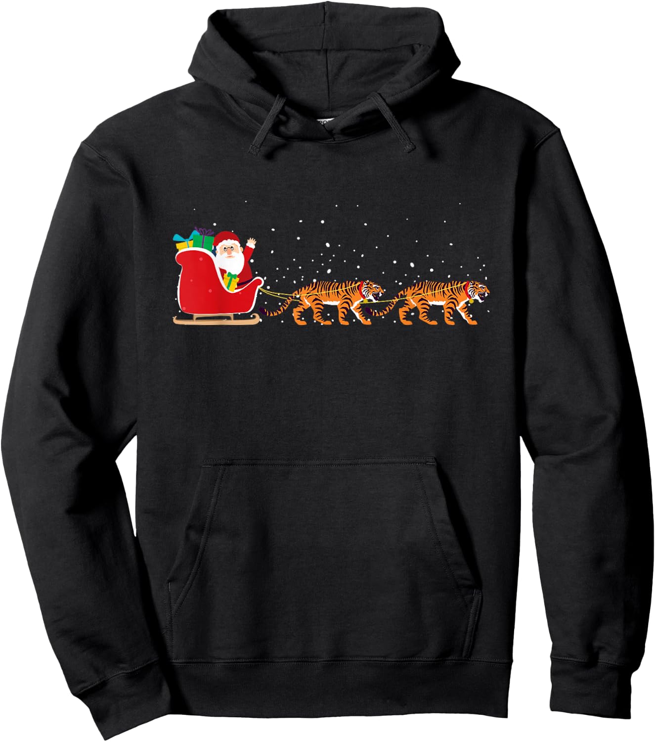 Tiger Santa Christmas Sleigh - Funny Tiger Xmas Hoodie - Hoodie | Black