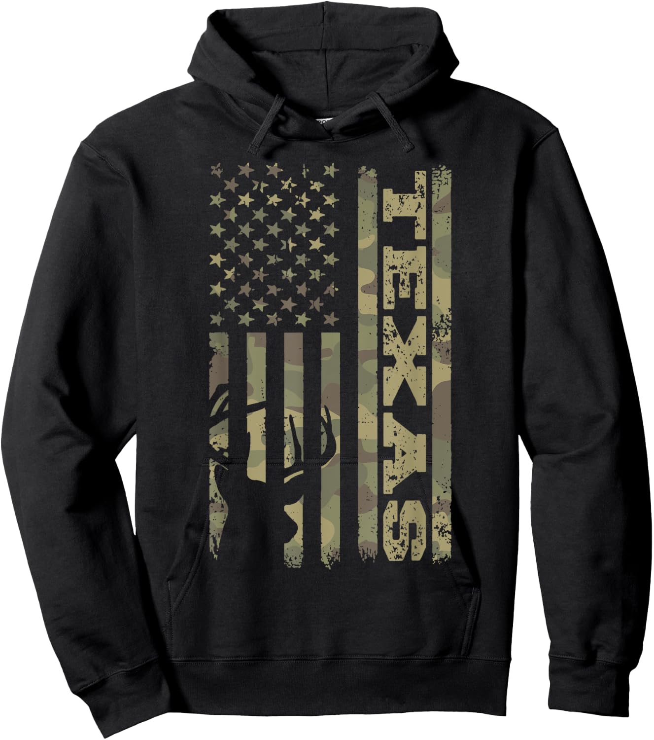 Texas Deer Hunter Vintage Deer Hunting Camo USA Flag Hoodie - Hoodie | Black