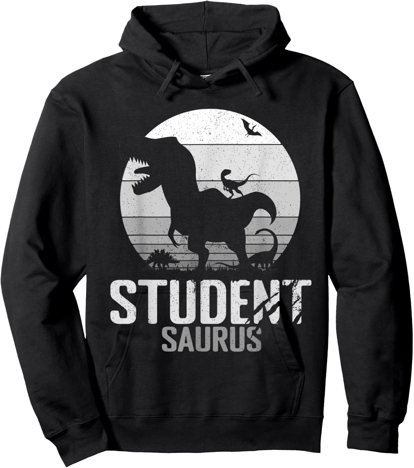 Studentsaurus Dinosaur Student Saurus T Rex Mono Vintage Ret Hoodie - Hoodie | Black