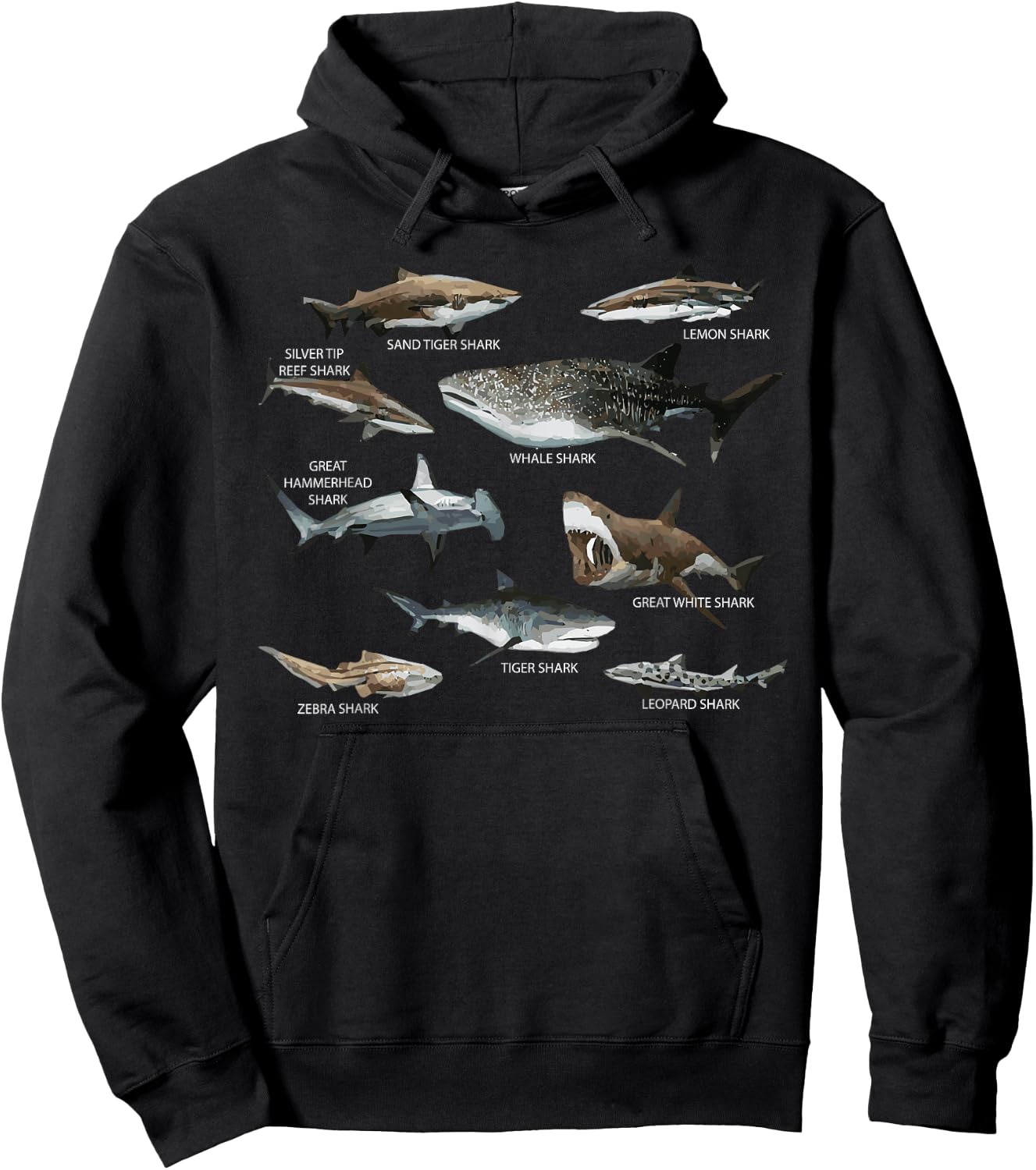 Educational Shark Types Faces Sea Mammals Marine Biologist Hoodie - Hoodie | Black