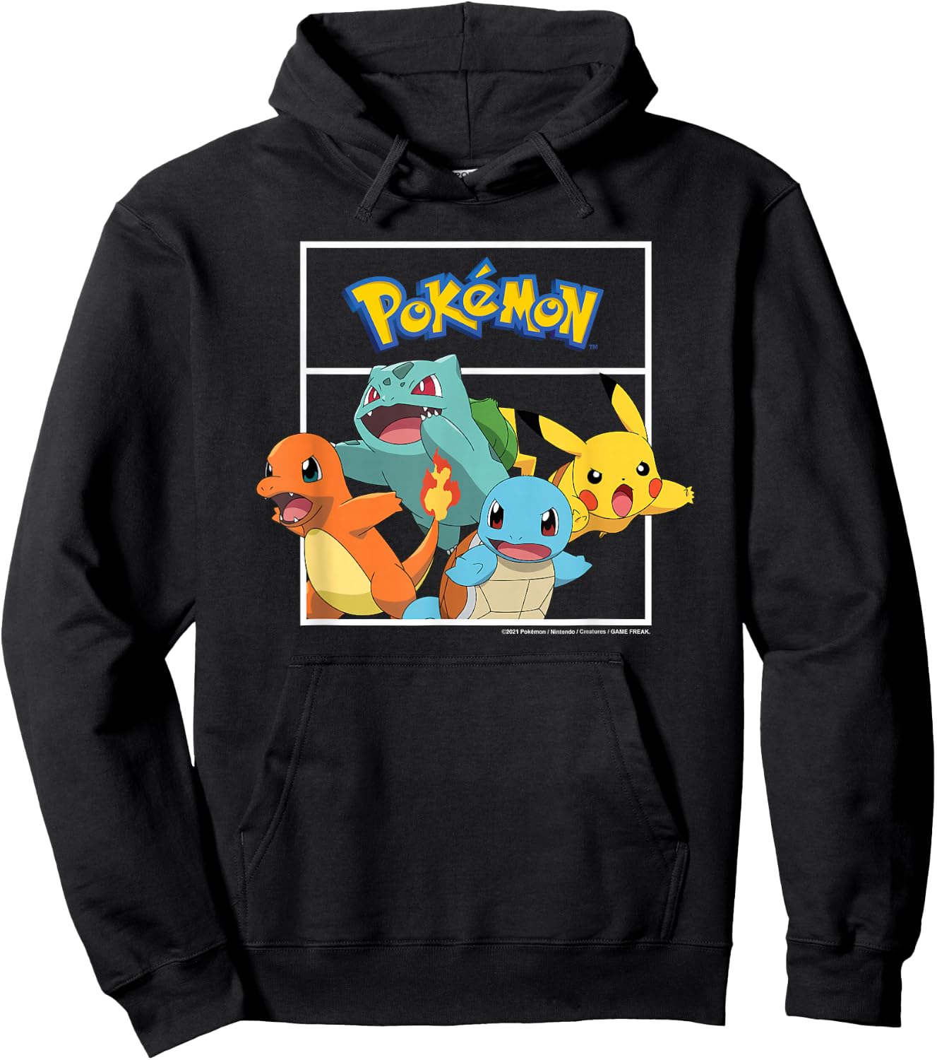 Pokémon - Pikachu Charmander Bulbasaur Squirtle Kanto Group Hoodie - Hoodie | Black
