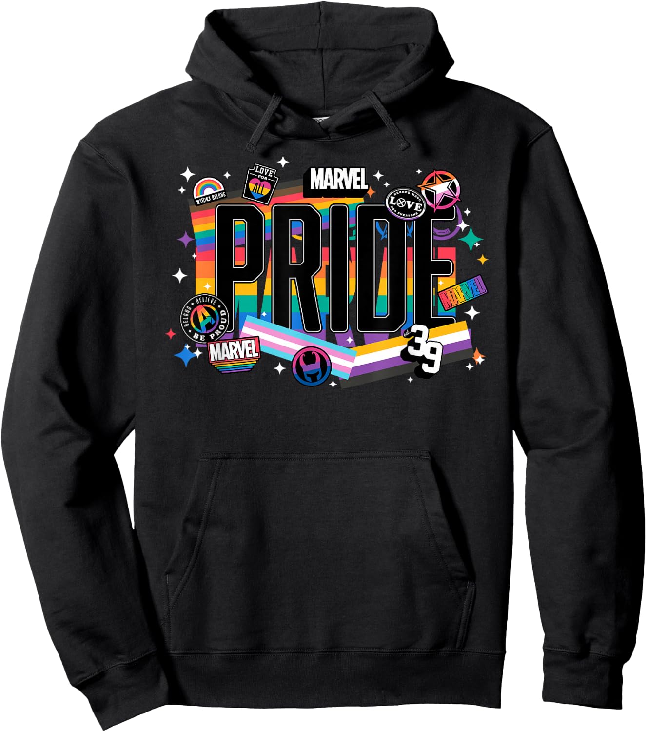 Marvel Pride Rainbow Flags Proud Heroes Stickers Est. ‘39 Hoodie - Hoodie | Black