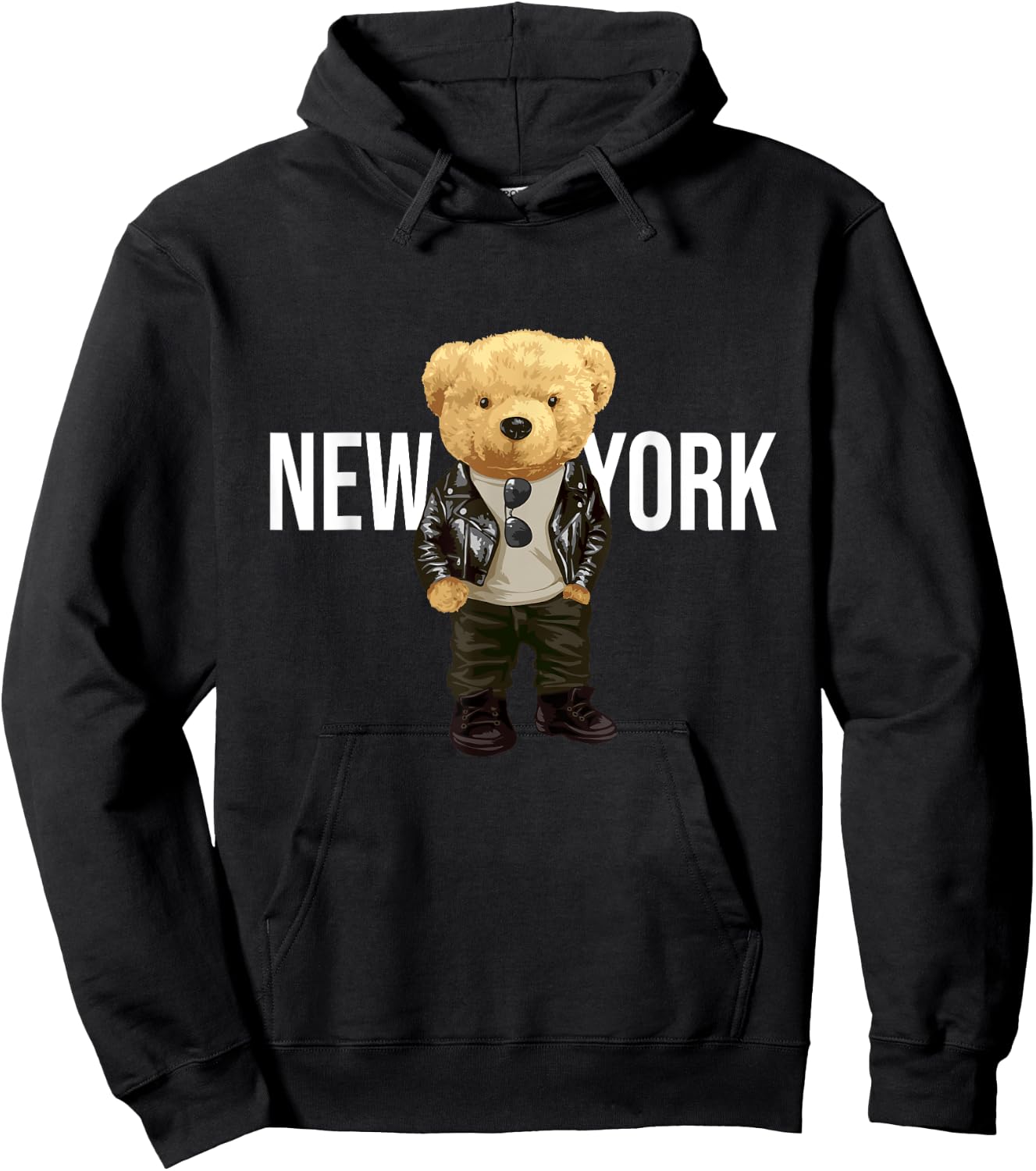 Cool Teddy Bear in New York NYC Illustration Graphic Designs Hoodie - Hoodie | Black