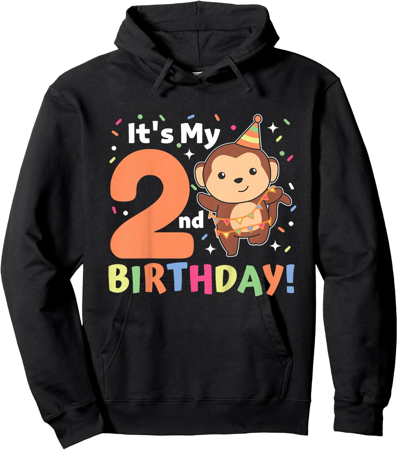 Kids Monkey 2nd Birthday For Kids Two Year Old Monkey Hoodie - Hoodie | Black