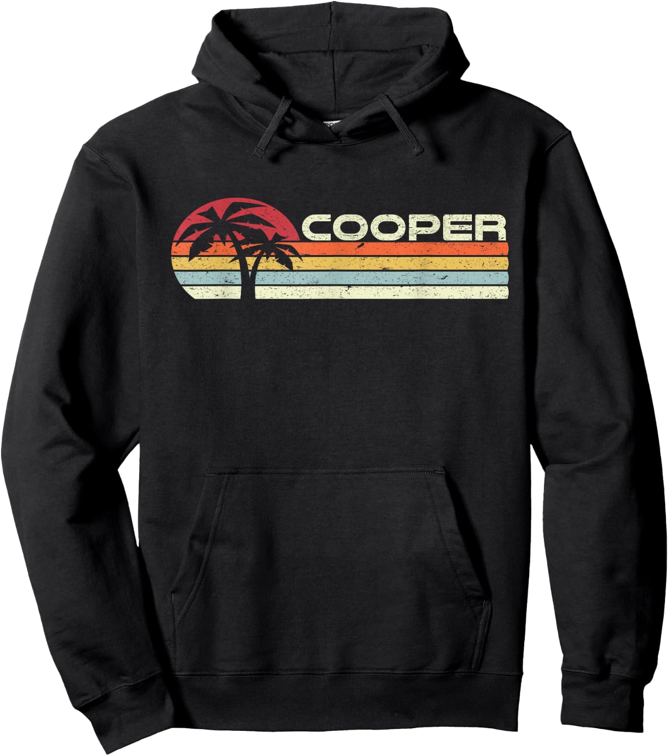 Cooper Surname 80s 90s Vintage Sunset with Palm Trees Hoodie - Hoodie | Black