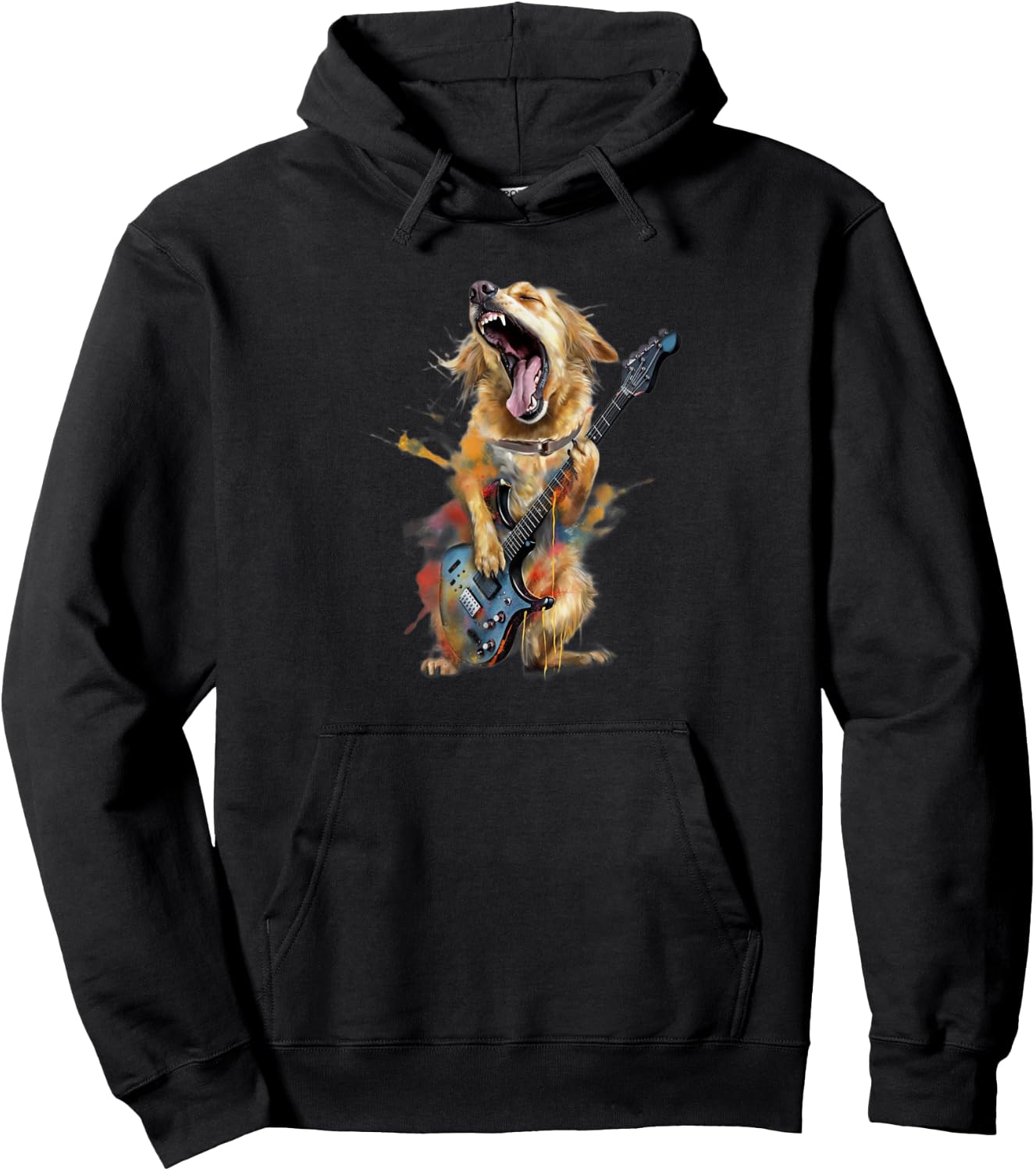 Golden Retriever Dog Playing On Electric Guitar Hoodie - Hoodie | Black