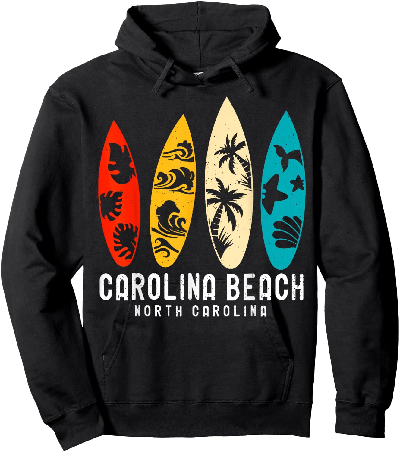 Vintage Carolina Beach North Carolina Beach Surfing Hoodie - Hoodie | Black