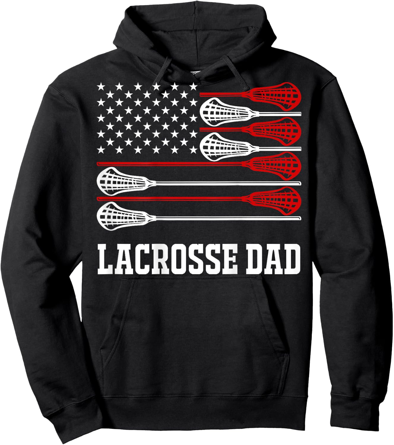 Vintage Lacrosse Dad Lax Dad USA Flag Patriotic USA Hoodie - Hoodie | Black