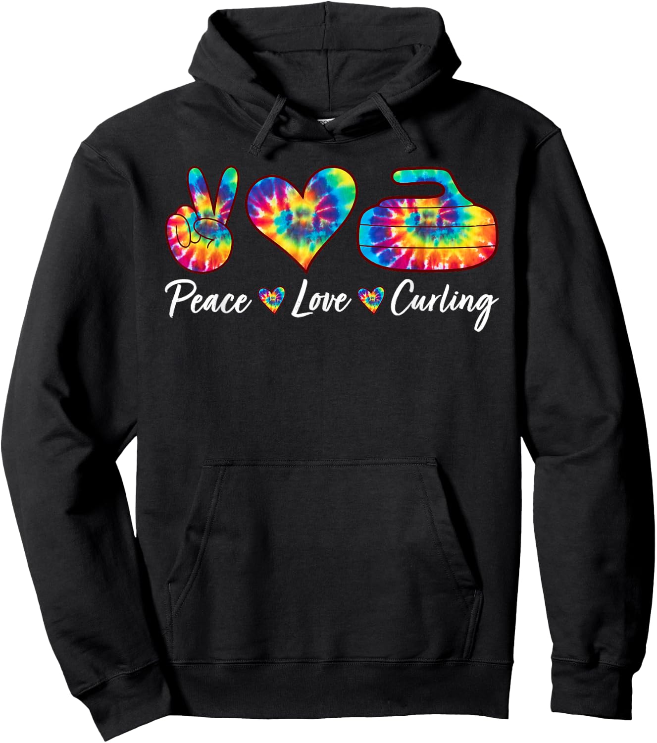 Tie Dye Peace Love Curling Sports Team Game Player Hoodie - Hoodie | Black
