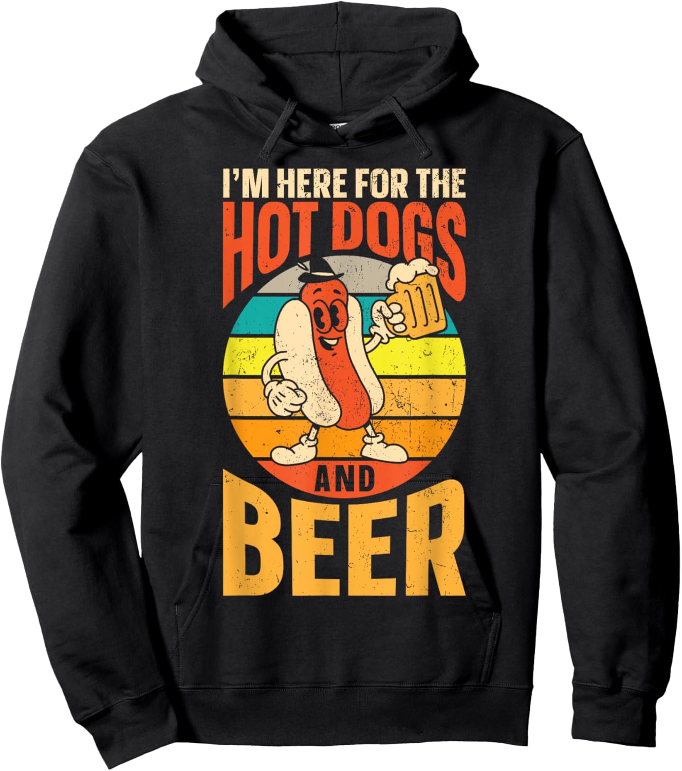Hot Dog Adult Beer Retro I'm Here For The Hot Dogs And Beer Hoodie - Hoodie | Black